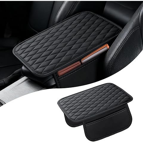 Leather Car Center Console Cover, Universal Waterproof Car Arm Rest Cover Cushion with 2 Storage Bags, Microfiber Soft Scratch-Proof Car Accessories Interior Fit for Most Cars,Vehicles,SUVs-Back