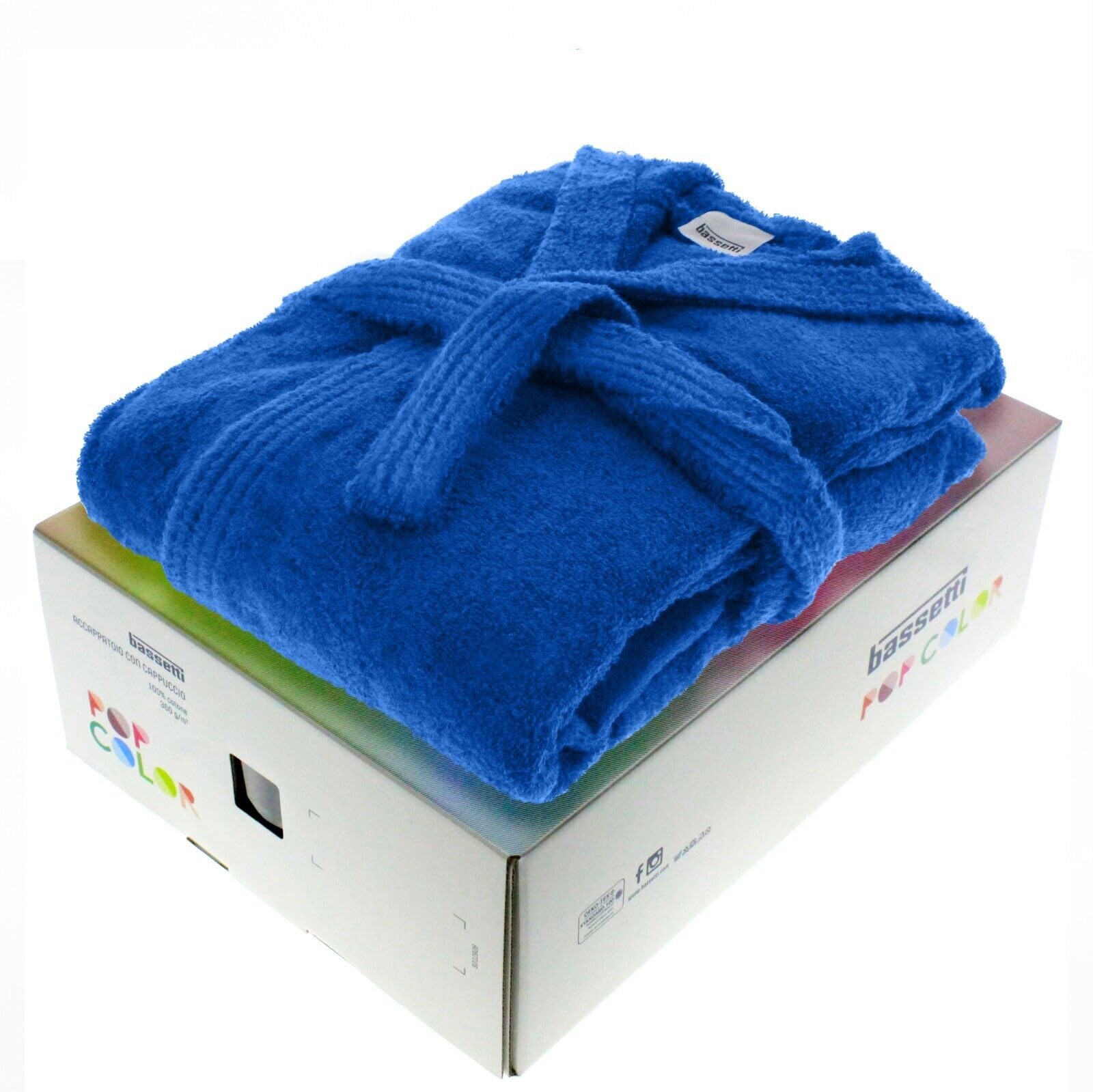 BASSETTI TIME Accappatoio Spugna con Cappuccio Uomo Donna da 360 gr/mq, Azzurro, S