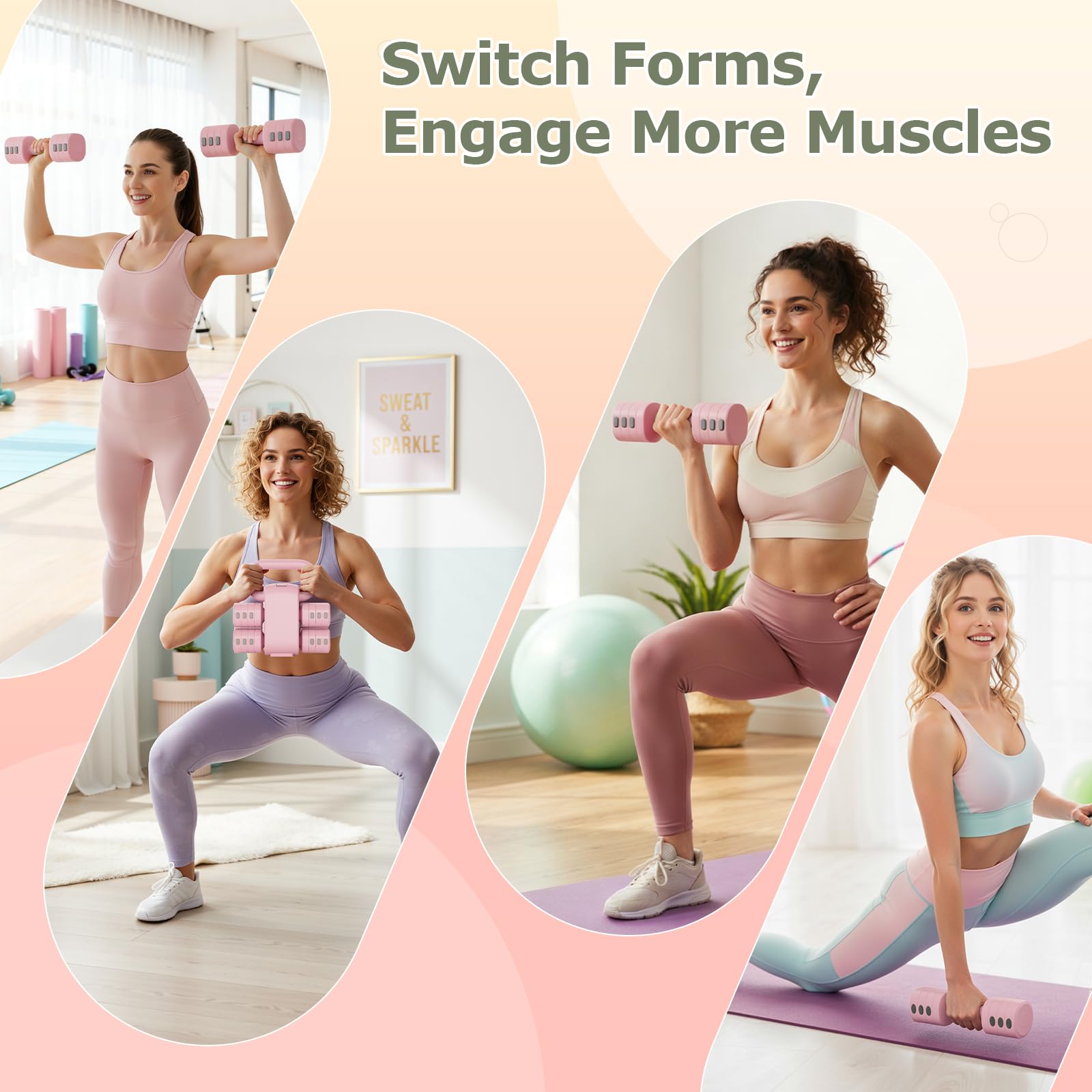 Verstellbare Hanteln Frauen Set, 1-5kg Kurzhanteln 2er Set, 4-in-1 Dumbbell Set für Frauen und Männer, Gewichte Hantel für Home Gym, Krafttraining Zuhause