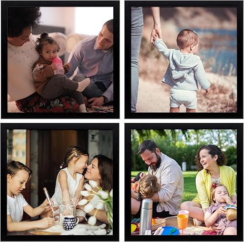 AUEAR, Marco cuadrado de 12 x 12 pulgadas, paquete de 4, madera maciza y vidrio de alta definición, para exhibir imágenes de 8 x 8 pulgadas con