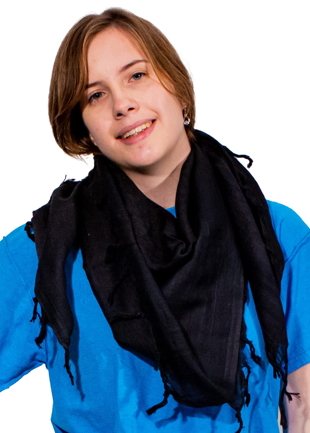 Retro Seventy2 Unisex Plain Black Ladies Pure Cotton Shemagh Scarves Womens Winter Wrap Arab Scarf Keffiyeh Shawl (Plain Black)