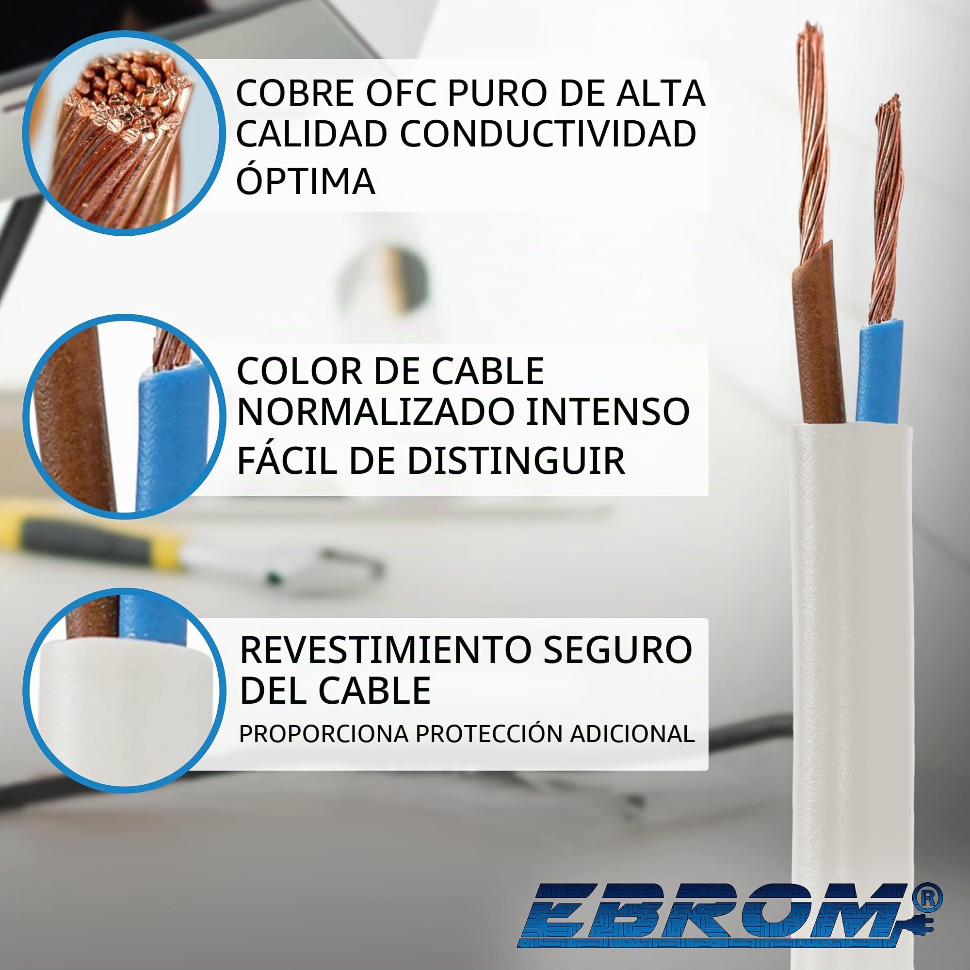 H05 VV-F - Tubo flexible (2 x 1 mm², 25 m), color blanco