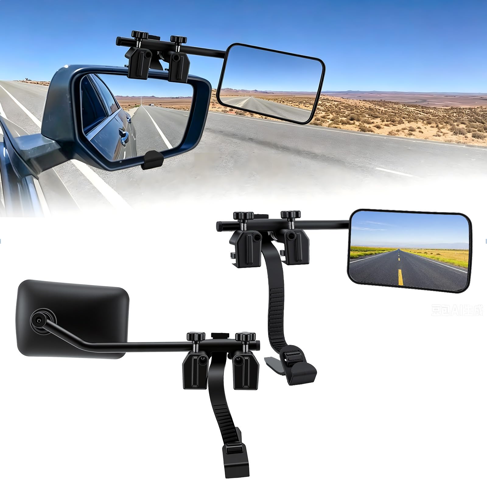 Rétroviseur supplémentaire pour caravane - Montage de sangles pour pick-ups élargis et convertis, camping-cars, remorques et véhicules de traction avec champ de vision étendu