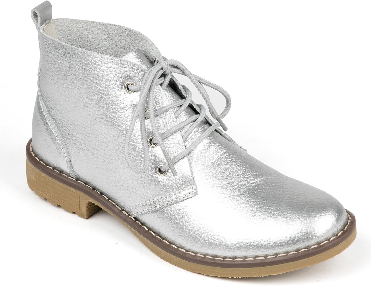 Weideng Candy Color Fashion Women Lace up Genuine Leather Classic Shoe High Style Flat Casual Shoes Boots (9.5 B(M) US, Silver)