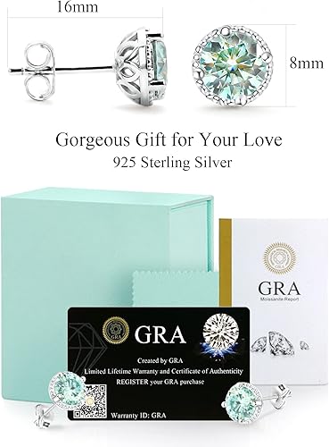 Miniatura 6 de 2CT Round Cut Aquamarine Moissanite Earrings 18 K White Gold Plated S925 Sterling Silver Earrings Blue Moissanite Hypoallergenic Earrings For Women