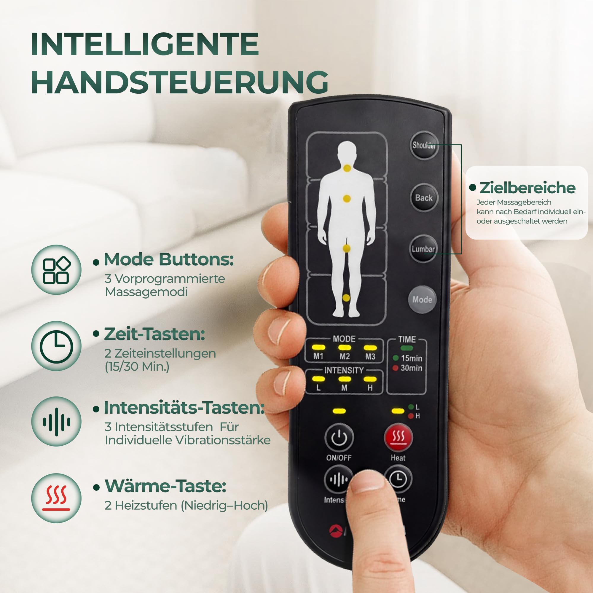 Ganzkörper-Massagematte mit Wärme, abnehmbarem Shiatsu-Nackenkissen und Fußmassagegerät, Vibrationsmatte für Rücken, Beine & Füße zur Entspannung
