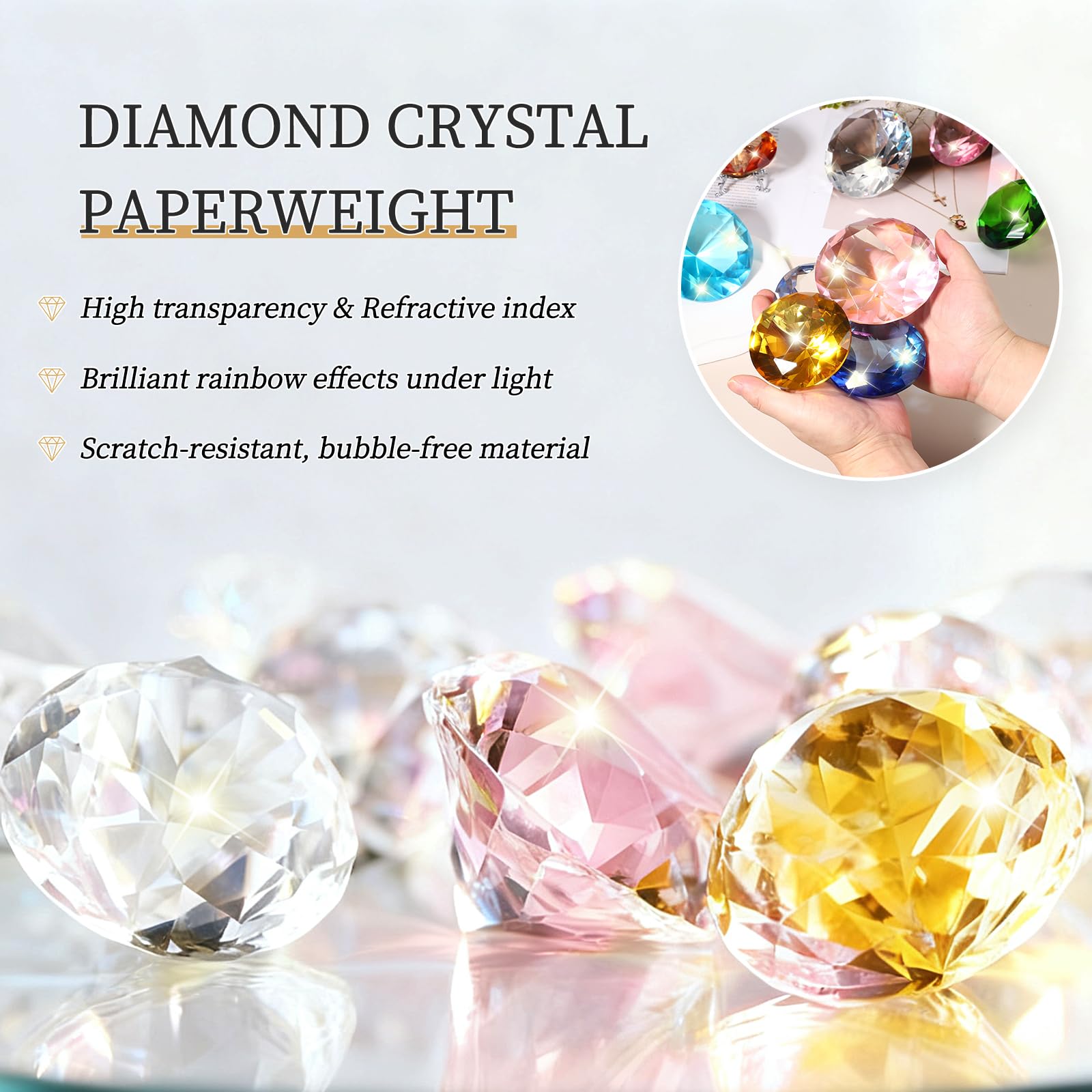 PATIKIL Diamond Crystal Paperweight, 100mm / 3.94" Crystal Paperweight Paper Weight with Silver 25 Metal Base for Home Office Desktop Table Decor Wedding Party Ornaments, Light Blue - Image 3