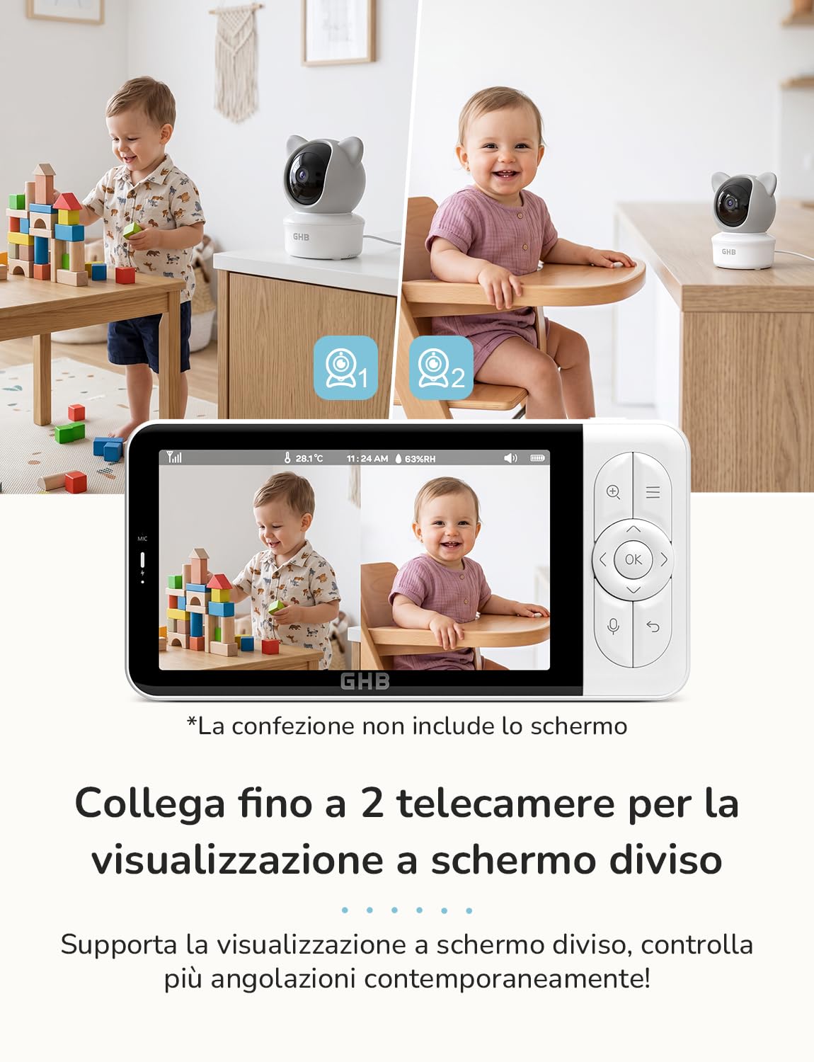 GHB WiFi Baby Monitor Telecamera, Compatibile con Schermo Modello BABY6T