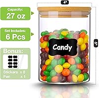 Vista 2 de Tarros de almacenamiento de vidrio con tapa hermética de bambú, tarro de almacenamiento de alimentos de 27 onzas con etiquetas, recipientes