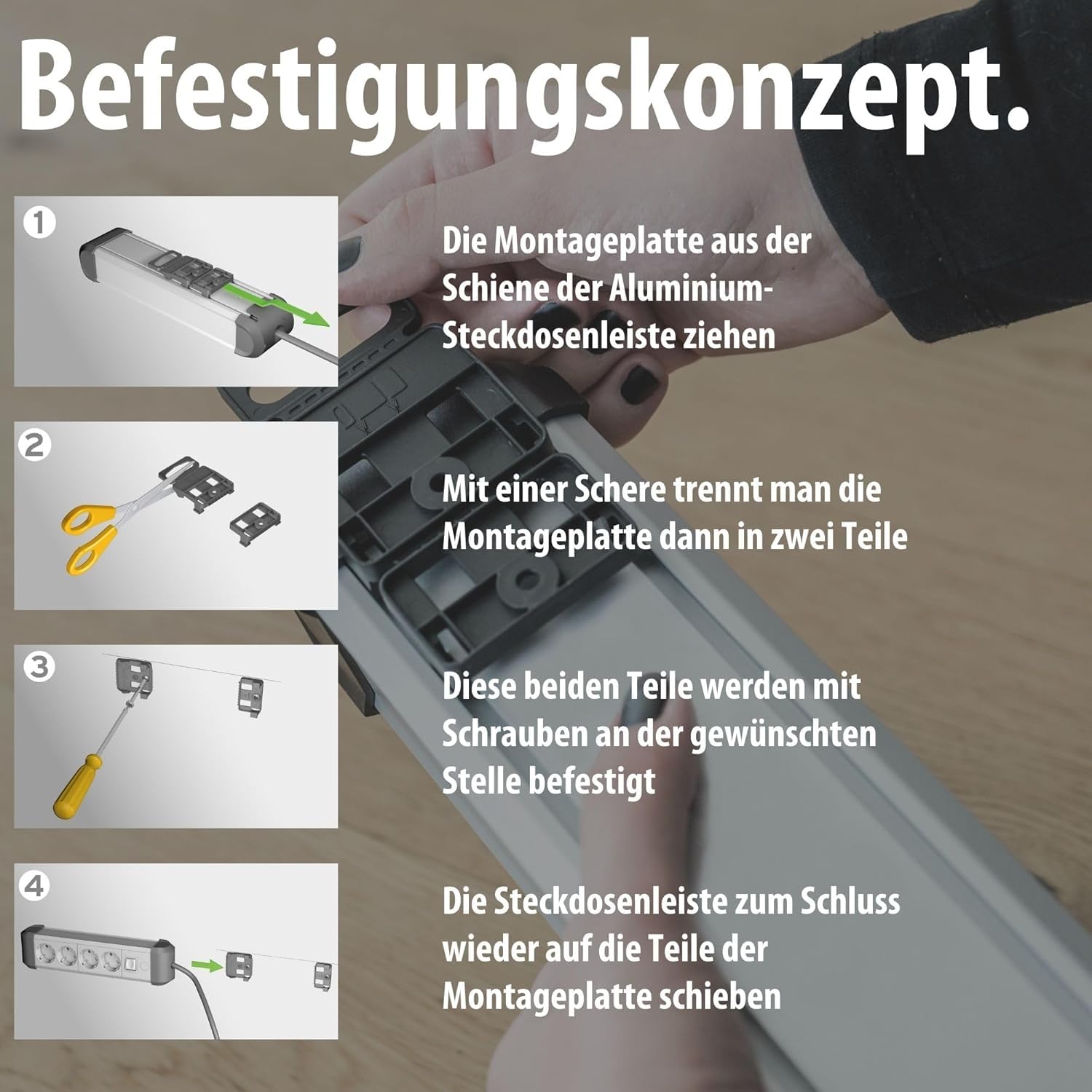 Brennenstuhl Premium-Alu-Line Steckdosenleiste/Steckerleiste aus hochwertigem Aluminium, Mehrfachsteckdose mit Schalter und 3m Kabel (6-Fach Steckdosenleiste | 5 Stück)