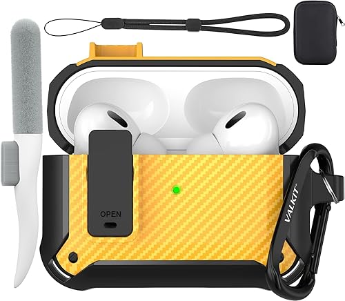 Miniatura 1 de Valkit Armor Series - Funda protectora a prueba de golpes para AirPods Pro de 21 generación con llavero mosquetón, indicador LED y bolsa para
