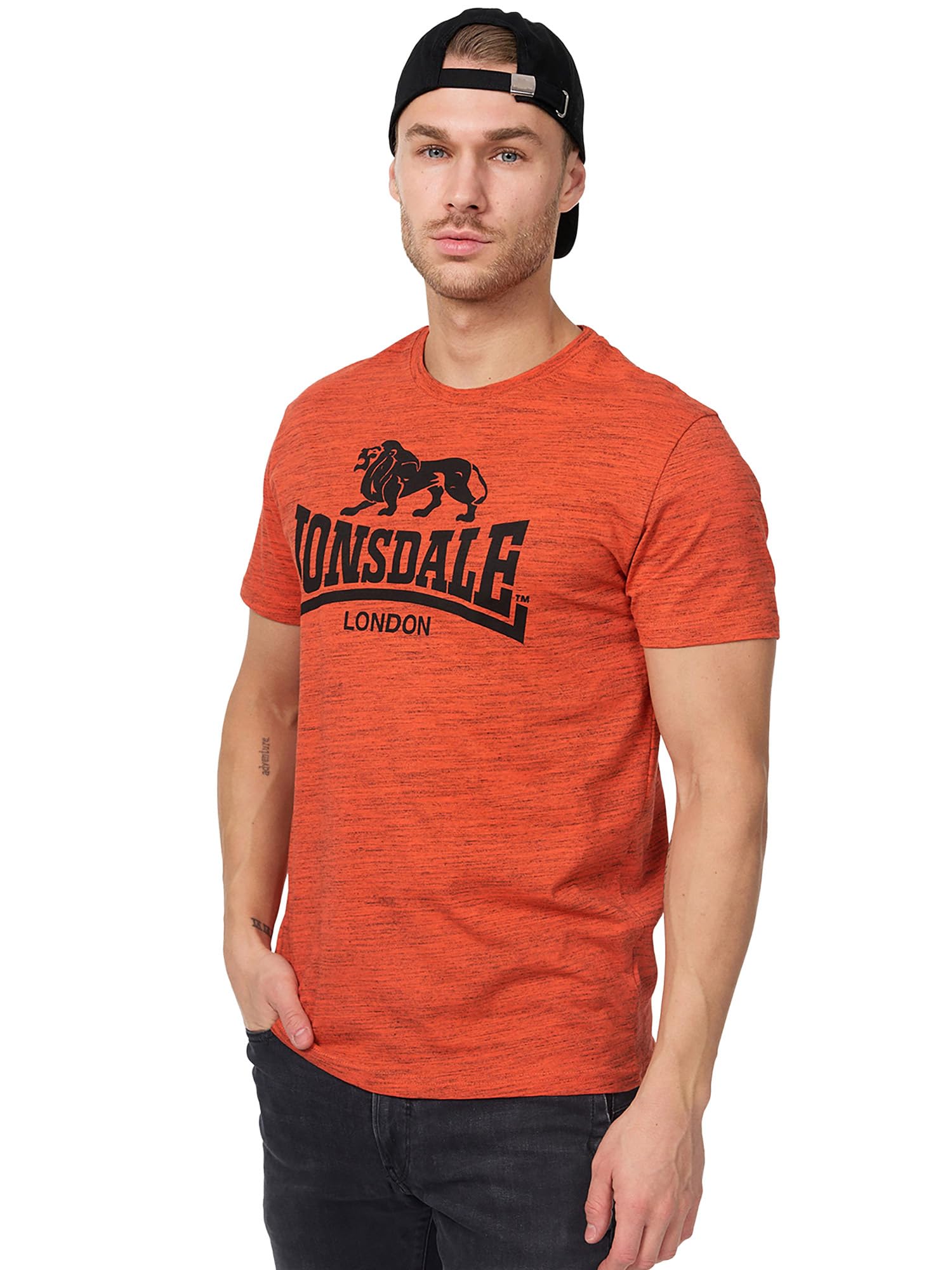 Lonsdale London Men's Gargrave T-Shirt, Mens, T-Shirt, 113803, Marl Orange/Black, XXL