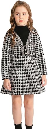 SMILING PINKER Girls Dresses Houndstooth Knitted Sweater Flare Winter Dress Mock Neck