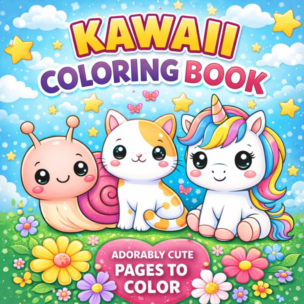 Kawaii Coloring Book: Super Cute Animals, Unicorns & Magical Friends for Kids Ages 4-12