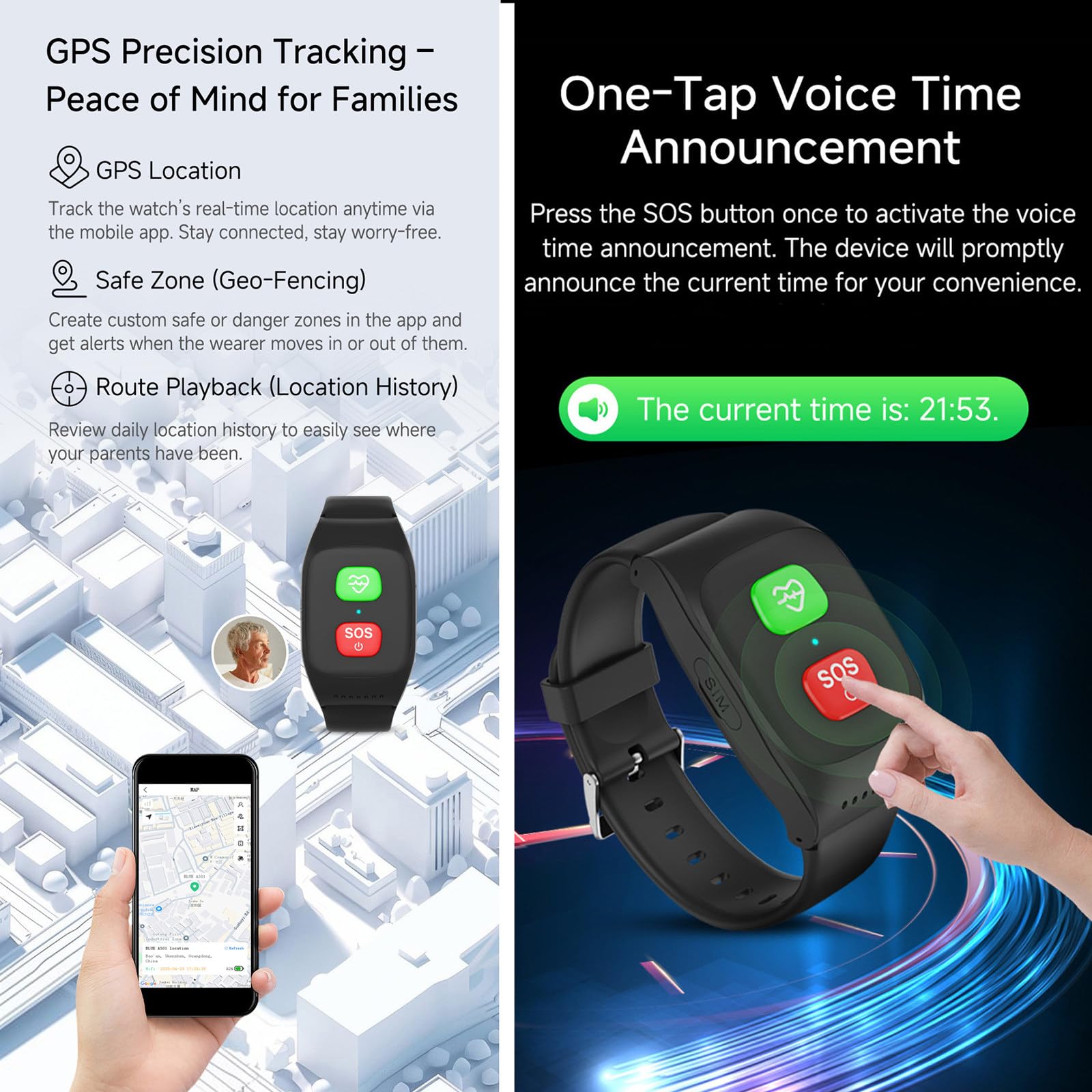 Reloj con Localización GPS Y Botón De Emergencia Sos | Detección De Caídas, Geovalla, Resistencia Al Agua Y Llamadas De Voz 4g Para Personas Mayores,Compatible Con Tarjeta Sim