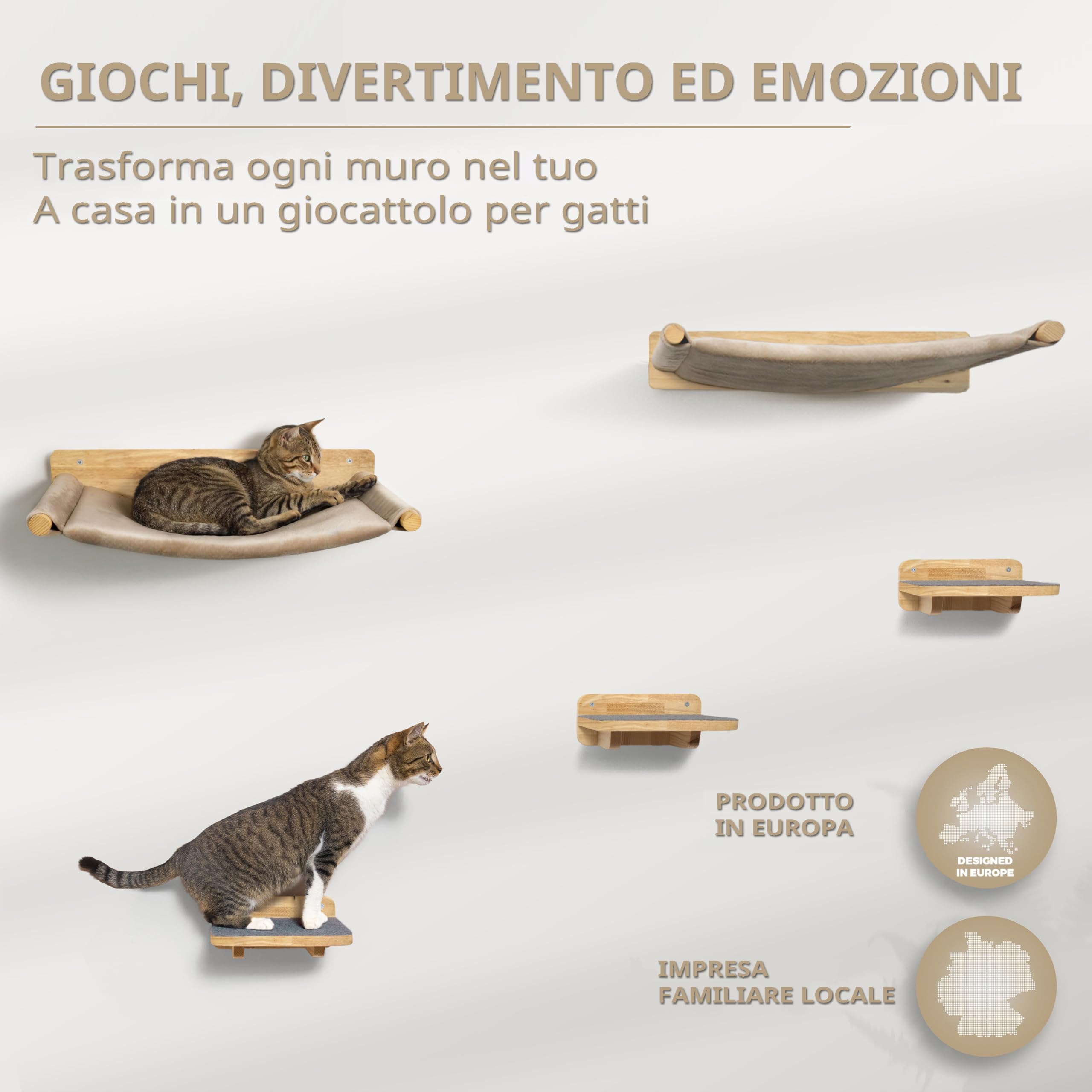 WOOWOOD Parete da arrampicata per gatti con 2 scale, albero tiragraffi amaca e mobili per gatti