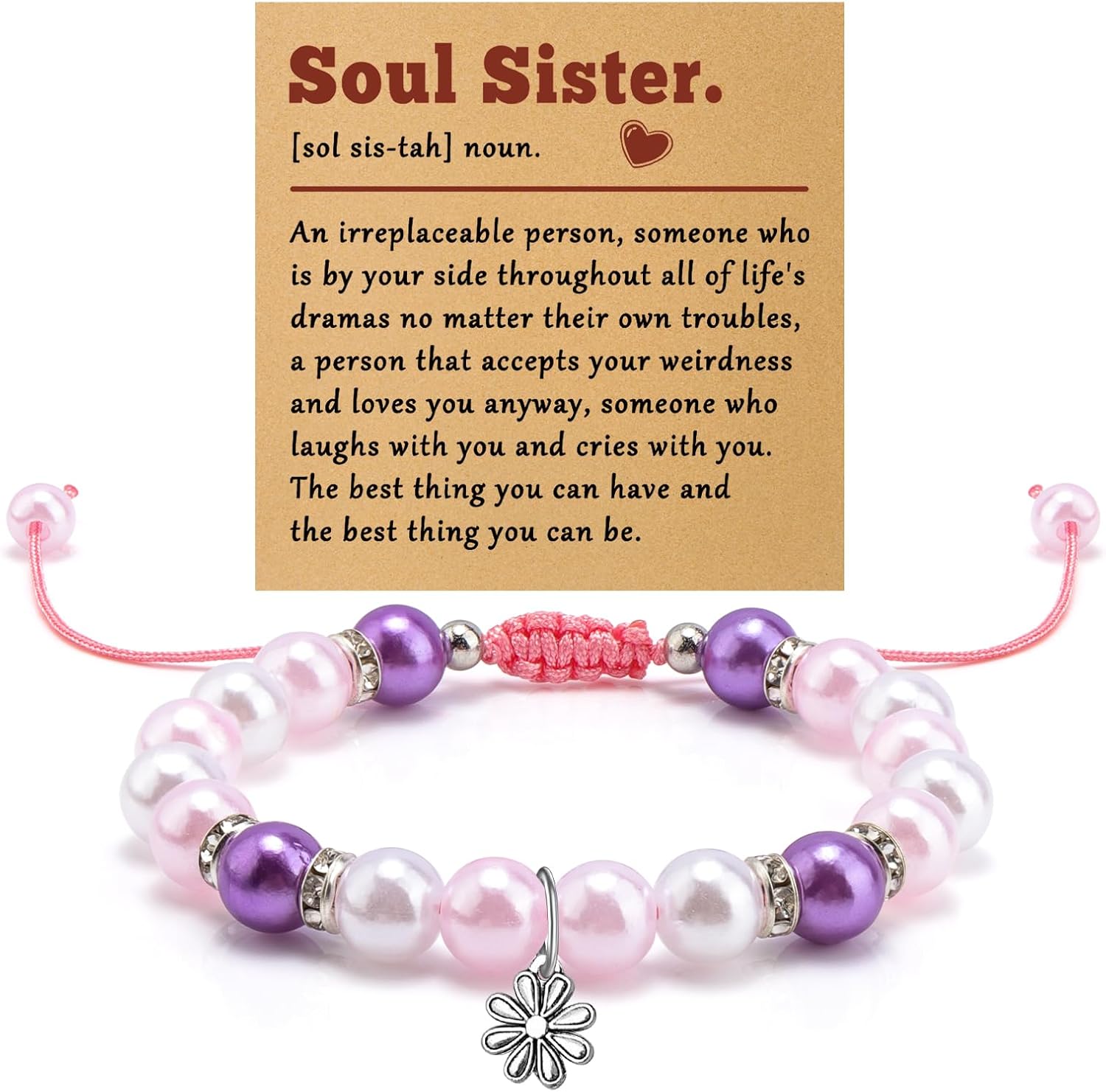 Sister Gifts from Sister Beaded Bracelet Soul Sisters Gifts for Women Birthday Gift for Friend Bestie BFF Friendship Gift for Adult Sisters Bracelets with Message Card Christmas Graduation Present