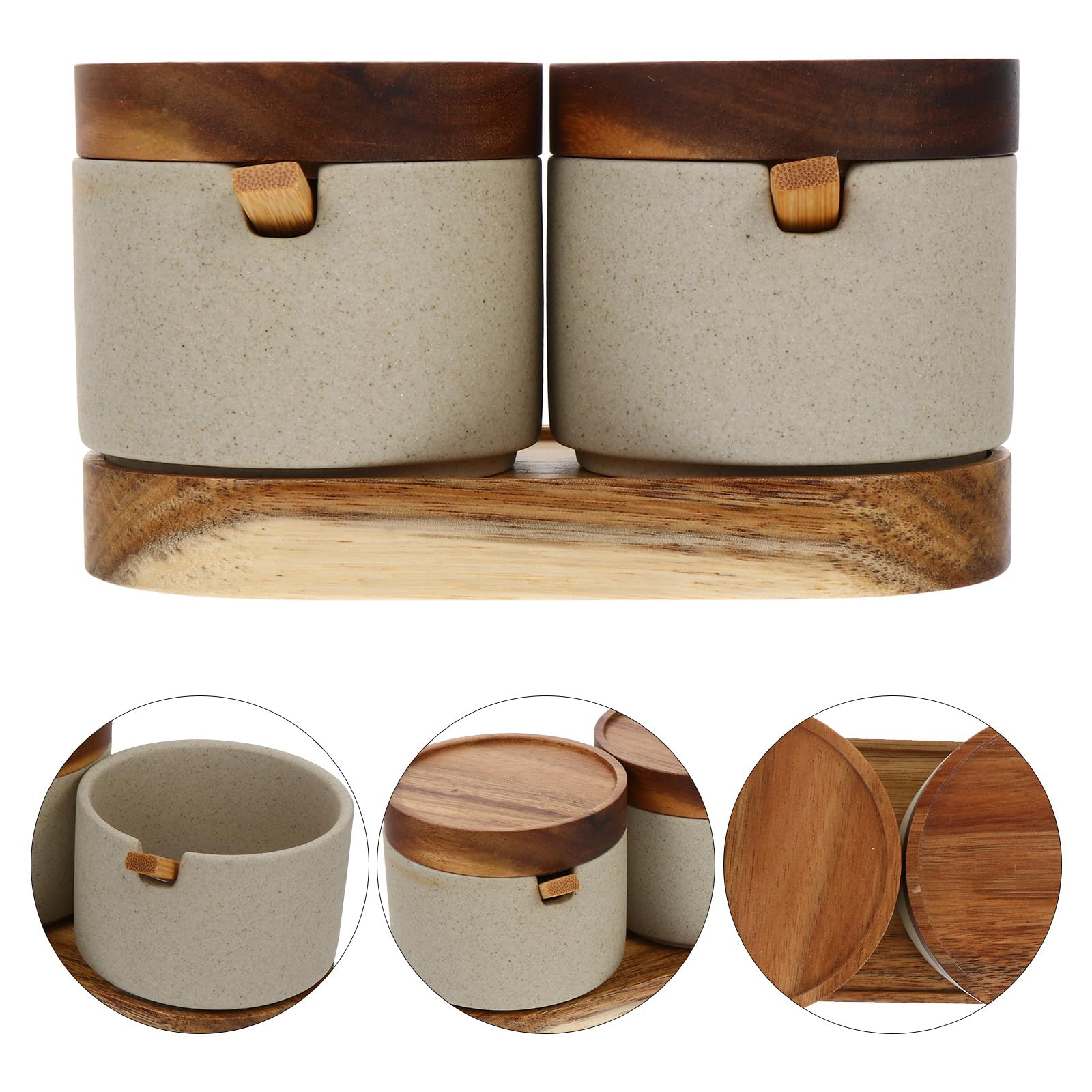DOITOOL Tarros de Condimentos de Cerámica con Tapa y Cuchara para Cocina, Diseño Simple y Elegante, Ideales para Almacenar Especias y Condimentos Hogar