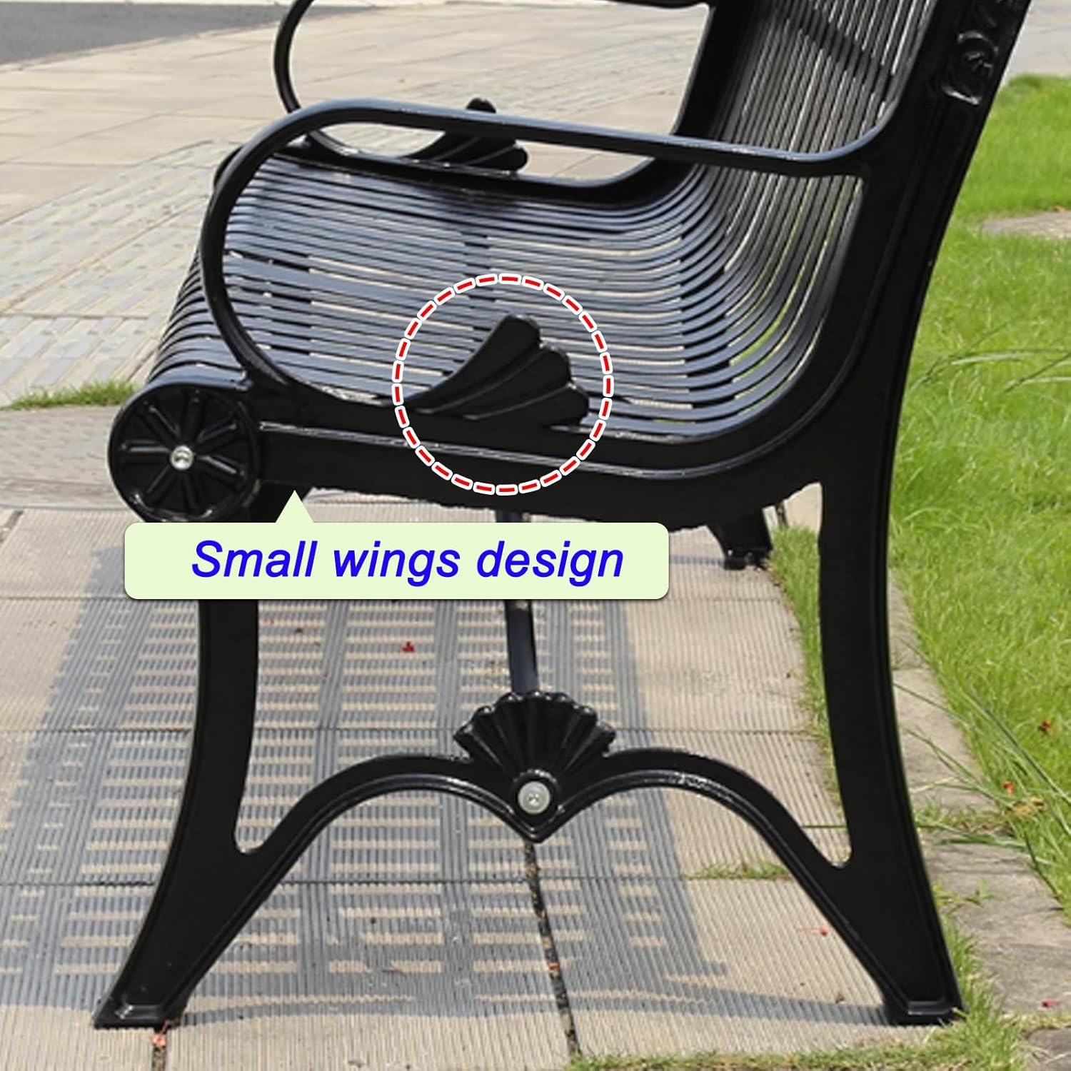 Outdoor Benches, Garden Bench, Metal Bench, Patio Outdoor Garden Bench, Steel Frame Bench with Backrest and Armrests, for Patio, Park, Porch, Yard, Lawn, Black(120cm/47.2in)