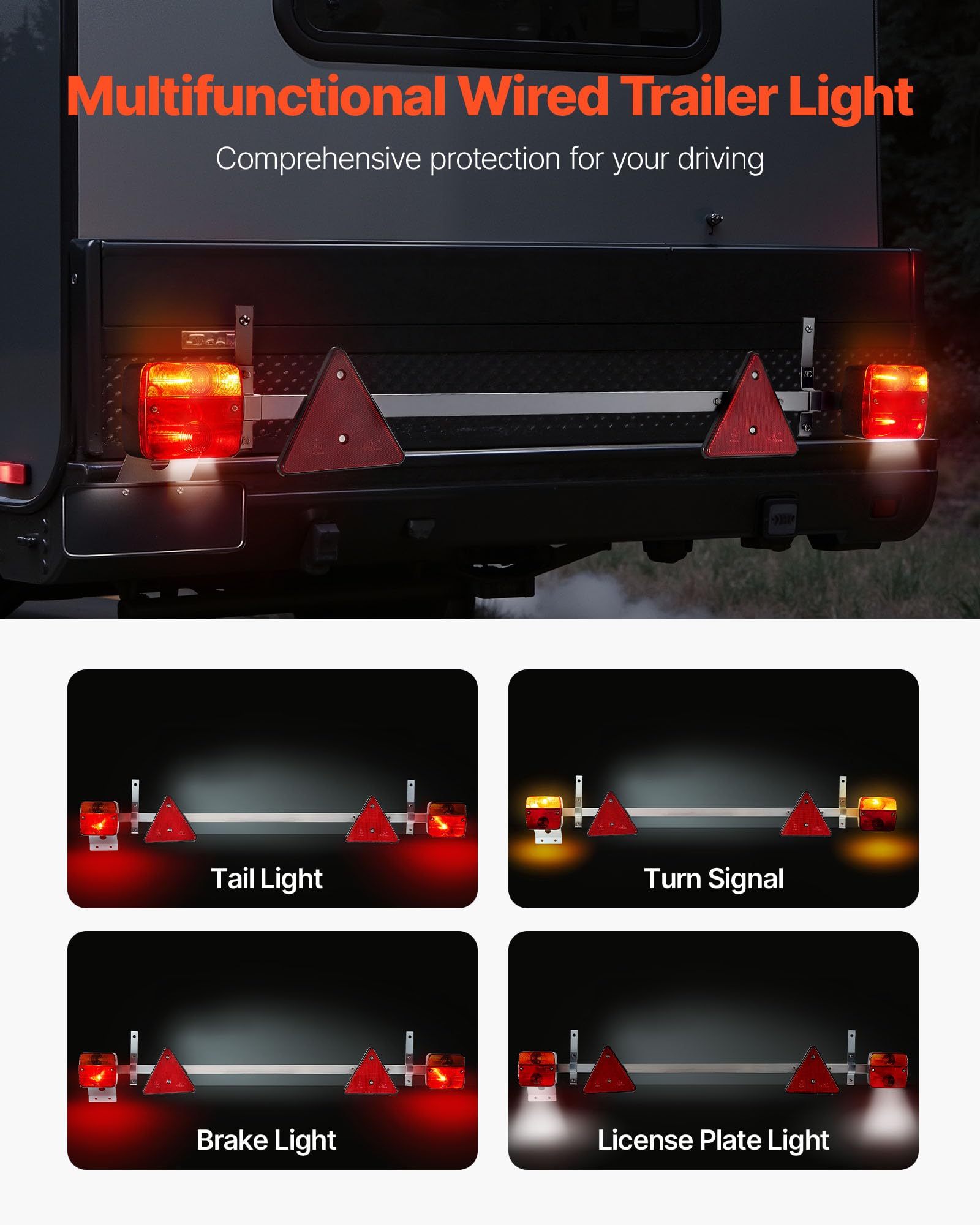 VEVOR Luces de Remolque, con Modos Luz de Freno, Giro, Trasera, Matrícula, Kit de Iluminación Impermeable y a Prueba de Polvo con Arnés de Cableado para Barco y Autocaravana, 1620 x 75 x 205 mm