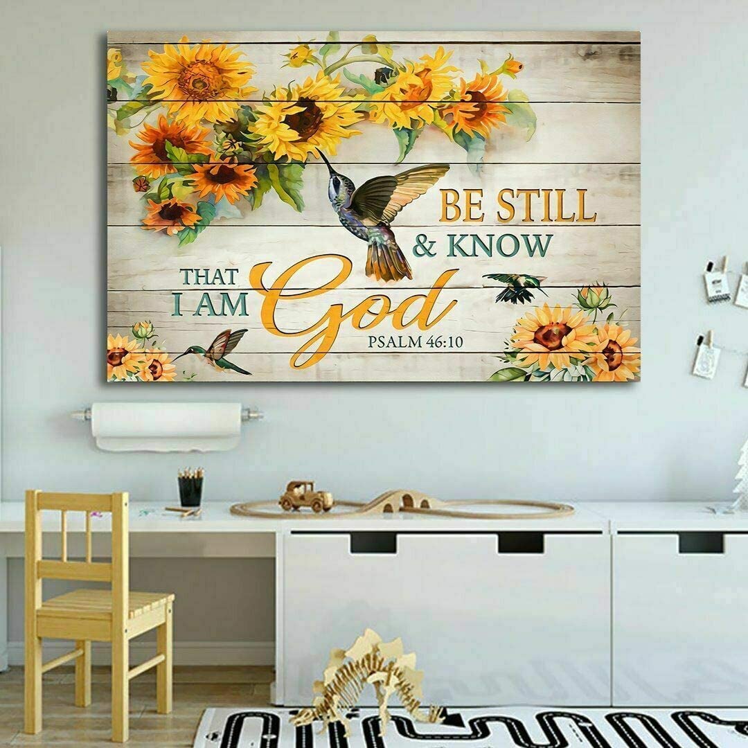 Hummingbird Sunflower Be Still and Know That I Am God Metal Tin Sign Hanging Retro Plaque Kitchen Poster Cafe Bar Pub Store Man cave Art Novelty Designs 12x8inch