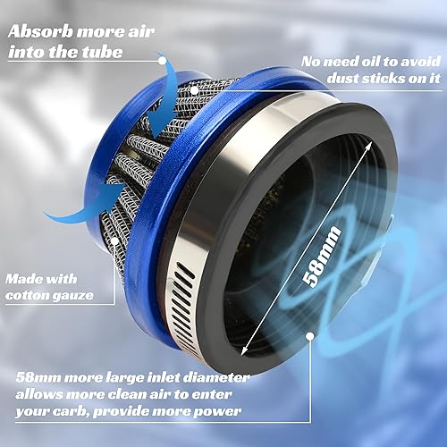 Miniatura 3 de YOXUFA Kit de filtro de aire de carburador de carreras de motor de 2 tiempos, 80 cc, para motor de 100 cc, 49 cc, 50 cc, 66 cc, motor motorizado,