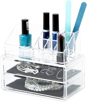 Compactor Make-up and Jewellery Storage Box, With 2 Drawers, Transparent, Polystyrene, Fabric Lining, 18.8 x 11.7 x H. 15.8 cm, RAN5048