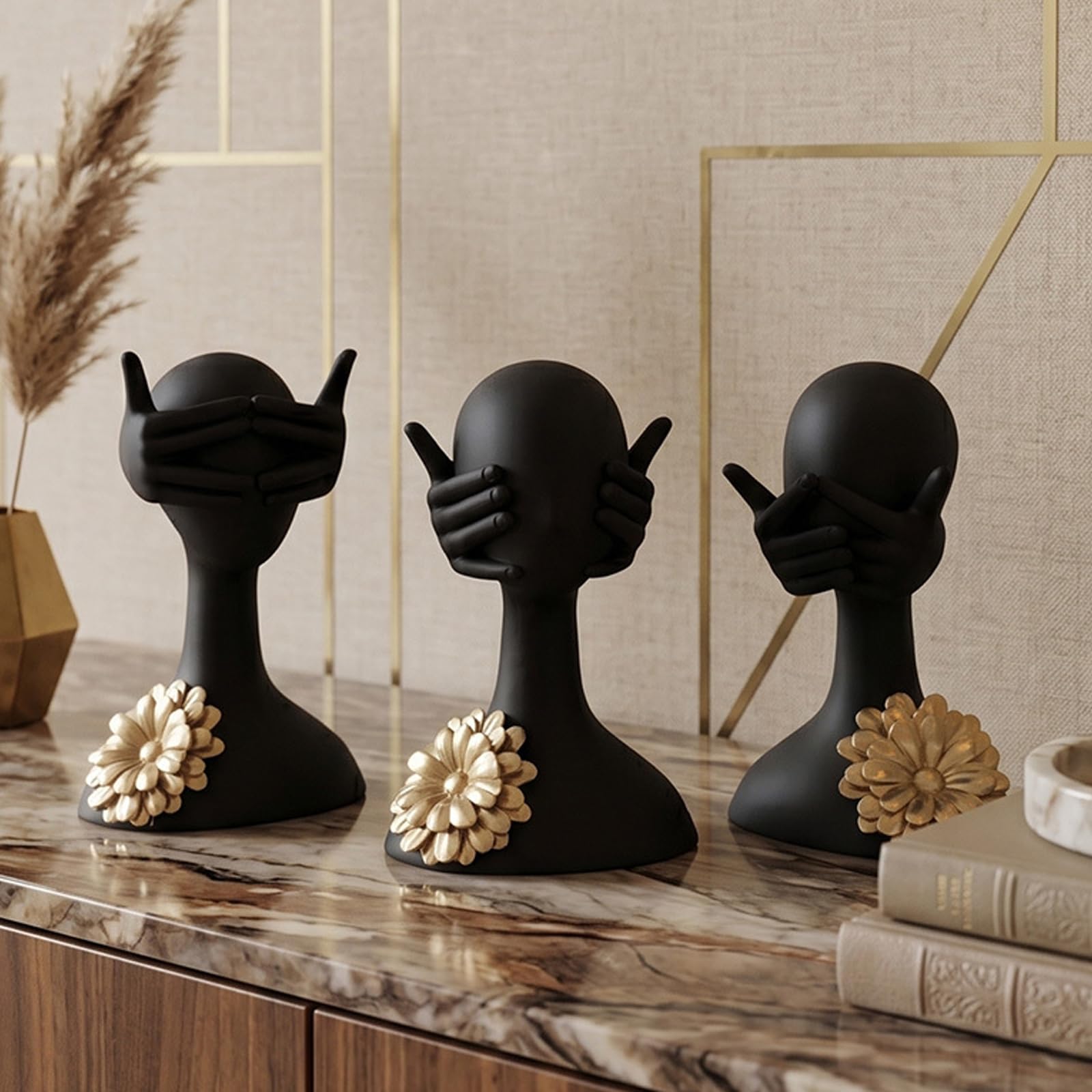 Sculpture Abstraite pour la Maison en résine Noire Mate avec, C
