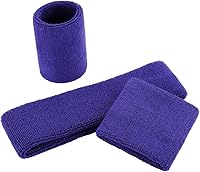 Vista 135 de ONUPGO - Conjunto de diadema y muñequeras deportivas para el sudor, hechas de algodón con bucles, muñequeras, contra humedad Rojo/Blanco/Azul