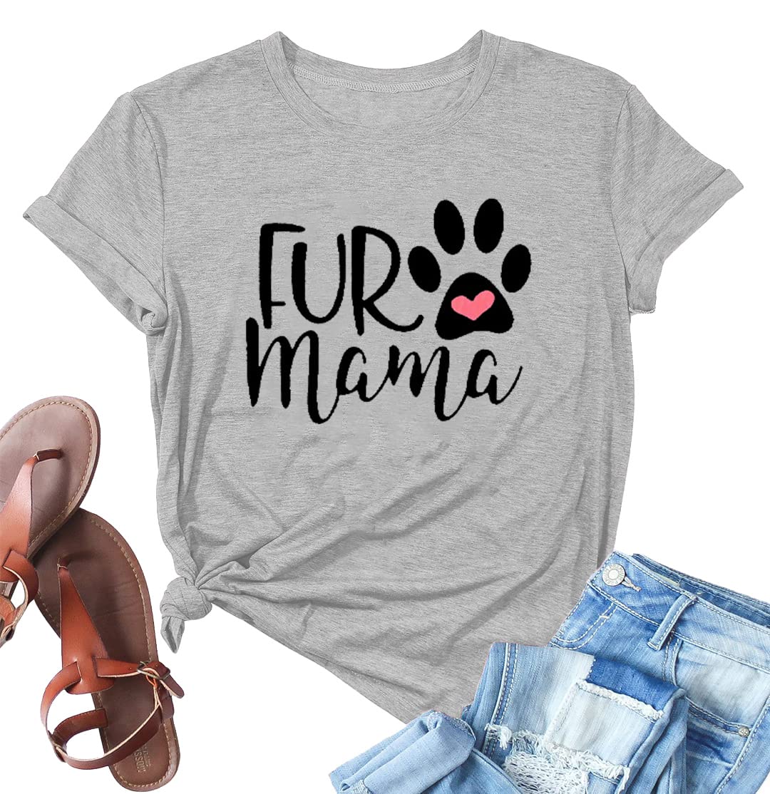 KIMSOONGMama Shirt for Women Dog Mom Shirt Funny Dog Paw Graphic Tee Dog Lovers Shirt Casual Short Sleeve Tops