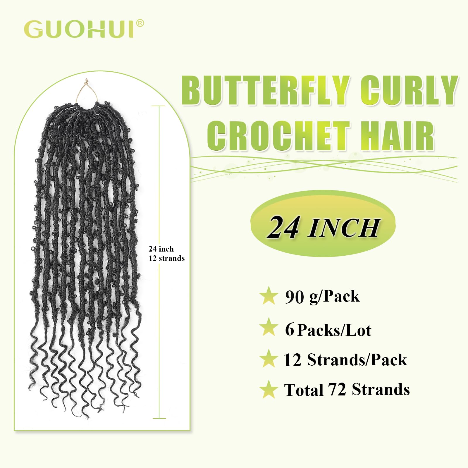 6 paquets, 6 paquets, 6 paquets d'extensions de cheveux papillon noir de jais 61 cm (6 paquets, 1#)