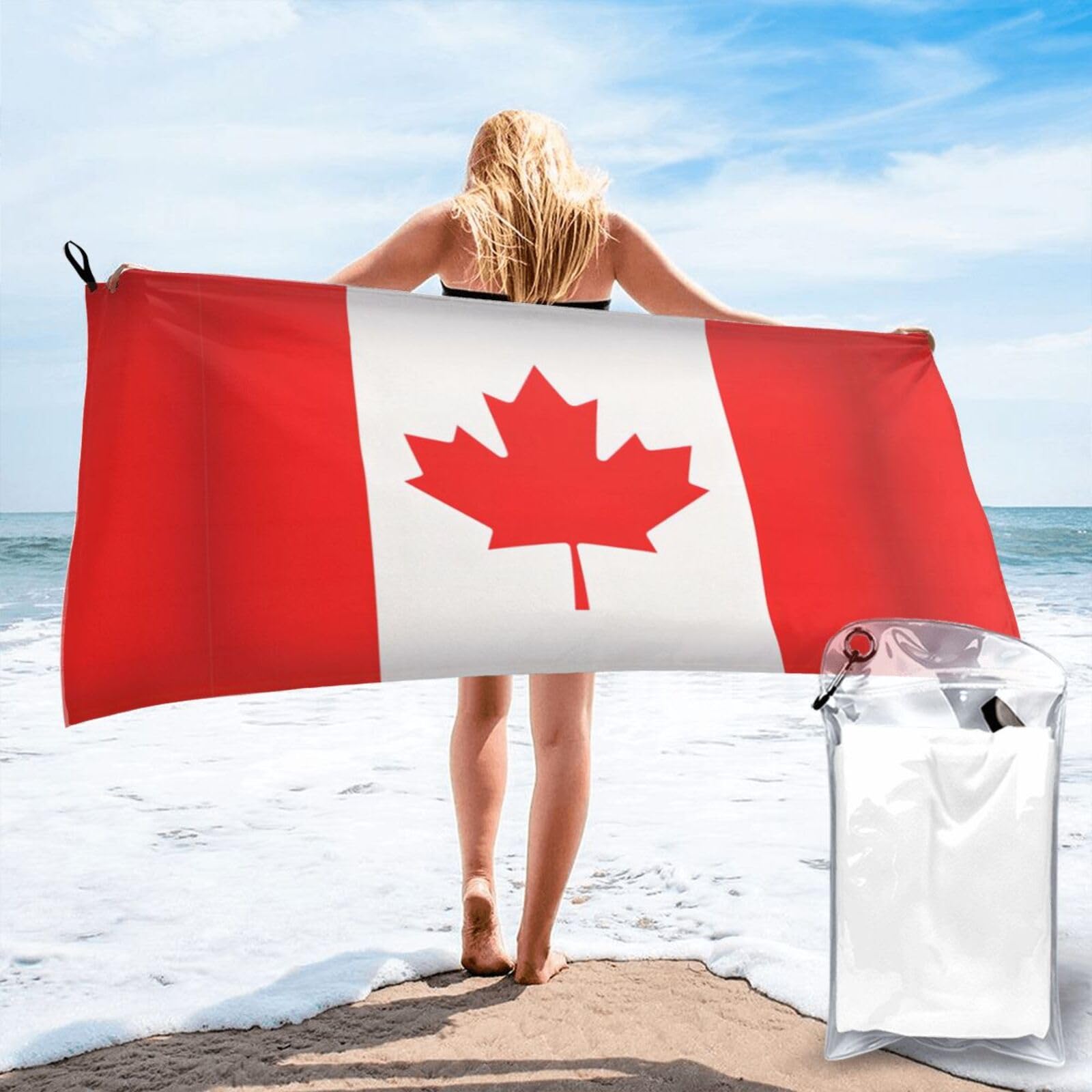 DIEzig Canadian Flag Print Beach Towel Fast Dry Thin For Holiday Vacation Cruise Gym Swimmers
