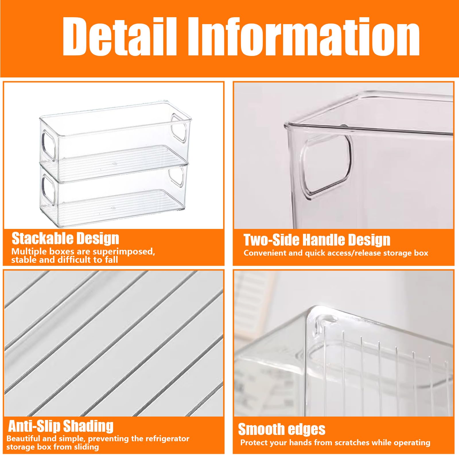 6Pcs Organizador Nevera con Asa, Caja Almacenamiento Cocina Apilables & Transparente, Contenedores para Cosméticos & Material Oficina, Cajas Frigorifico para Despensa, Encimeras,Refrigerador,Armarios
