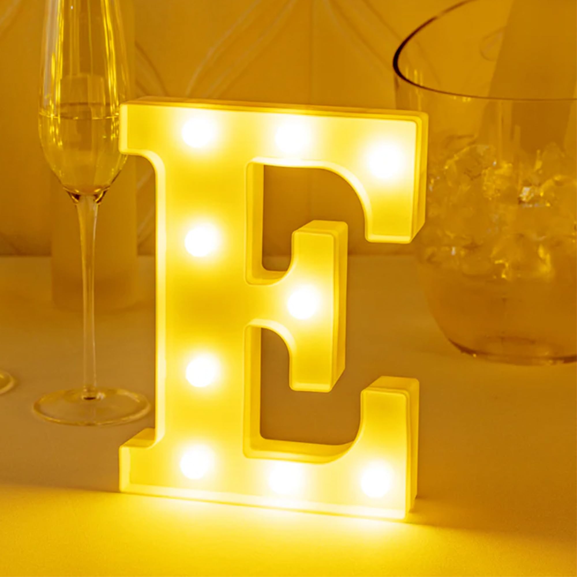 Restaurantware-Illumify 6.4 x 1.2 x 8.7 Inch Light Up Letter, 1 Durable Marquee LED Light - Letter E, Touchproof, White Plastic Party Alphabet Accent, Keyhole Slot, For Weddings, Or Special Events