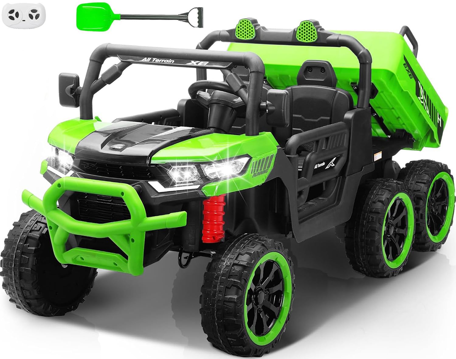 Leisrideon 24V 2 Seater Ride on Dump Truck, 4WD 6-Wheel Ride on Toys for Big Kids with Remote Control, Ride on UTV Car with Electric Dump Bed, Toy