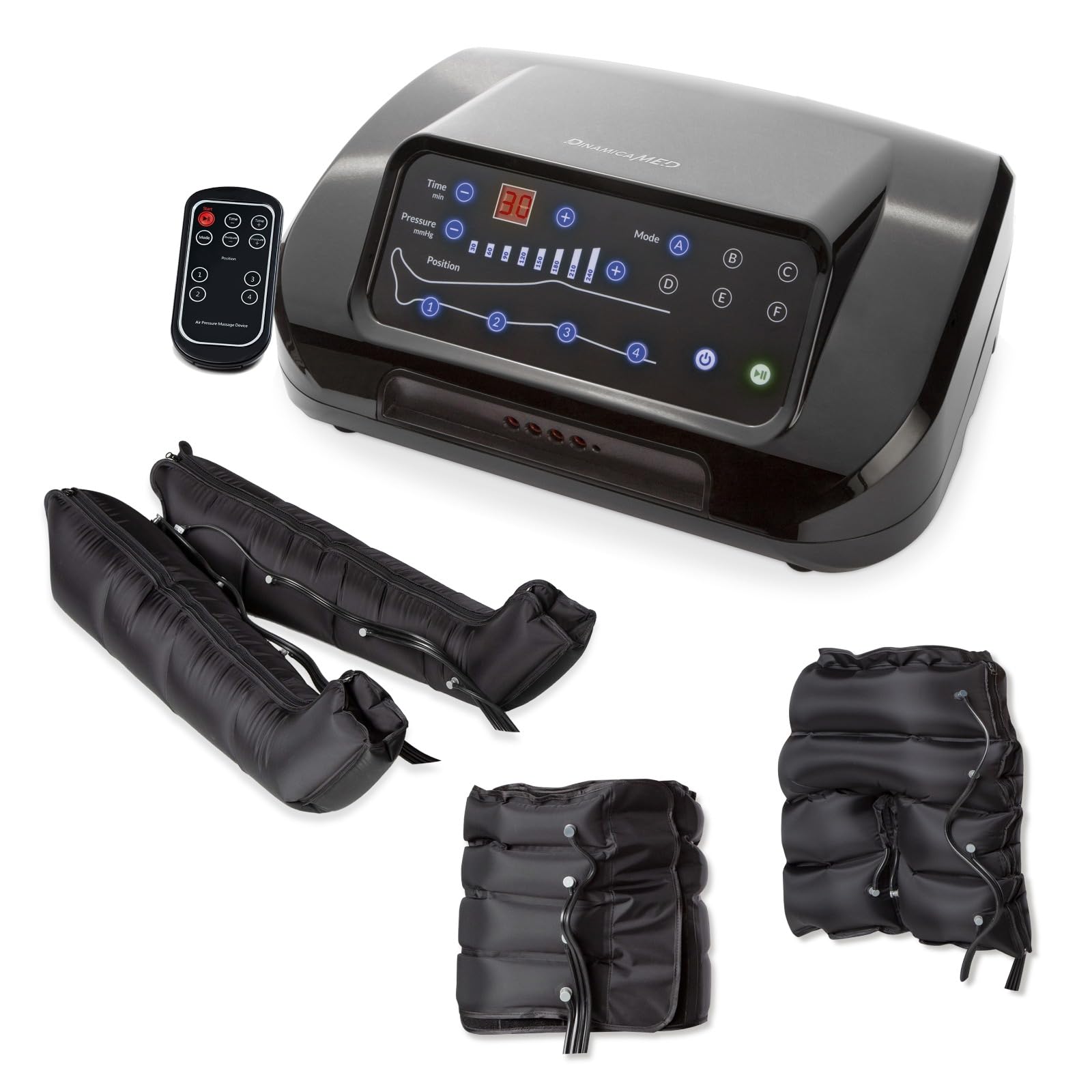 DDinamicamed ® PRO 4.0 Pressoterapia Linfodrenaggio Professionale Digitale Classic, Pressoterapia per Casa con 6 Programmi, Massaggio Linfodrenante 4 Camere Gambali XL, Fascia Addome e Pantaloncino