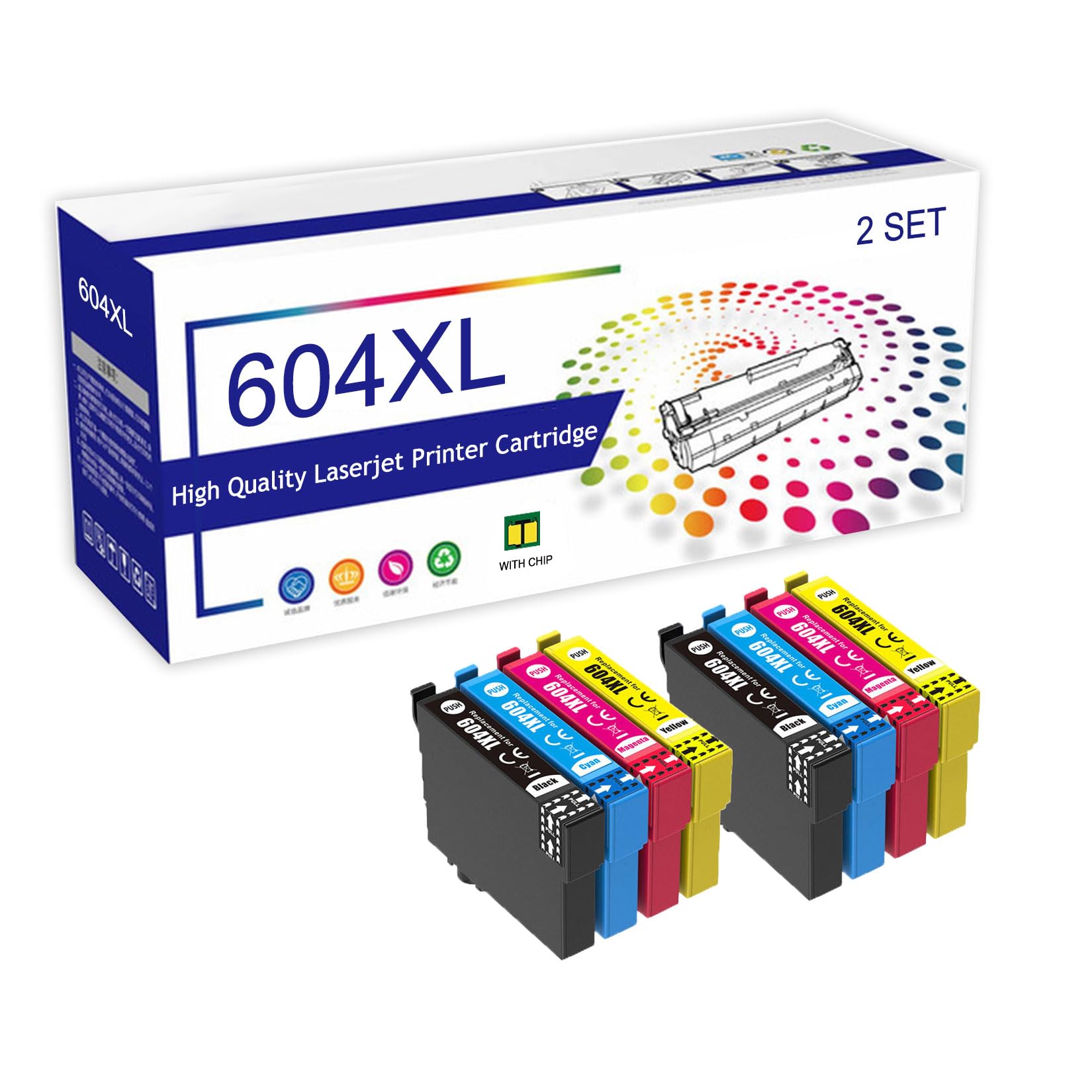 604XL Cartouches d'encre Remplacement pour Epson 604 XL À Utiliser avec Les Imprimantes Workforce WF-2910DWF 2930DWF 2935DWF WF-2950DWF XP-2200 2205 3200 3205 4200 4205,4 Colors-2 Set