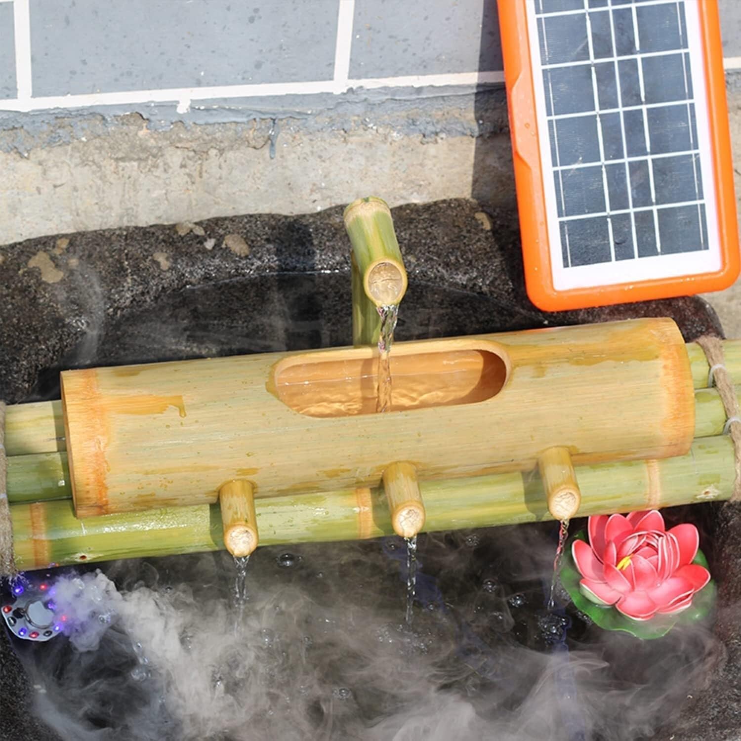 UMJIGF Solar Bamboo Fountains Kit, Bamboo Traditional Japanese Zen Water Fountain, Indoor/Outdoor Landscaping Fountain with Pump,One Color-21.6in