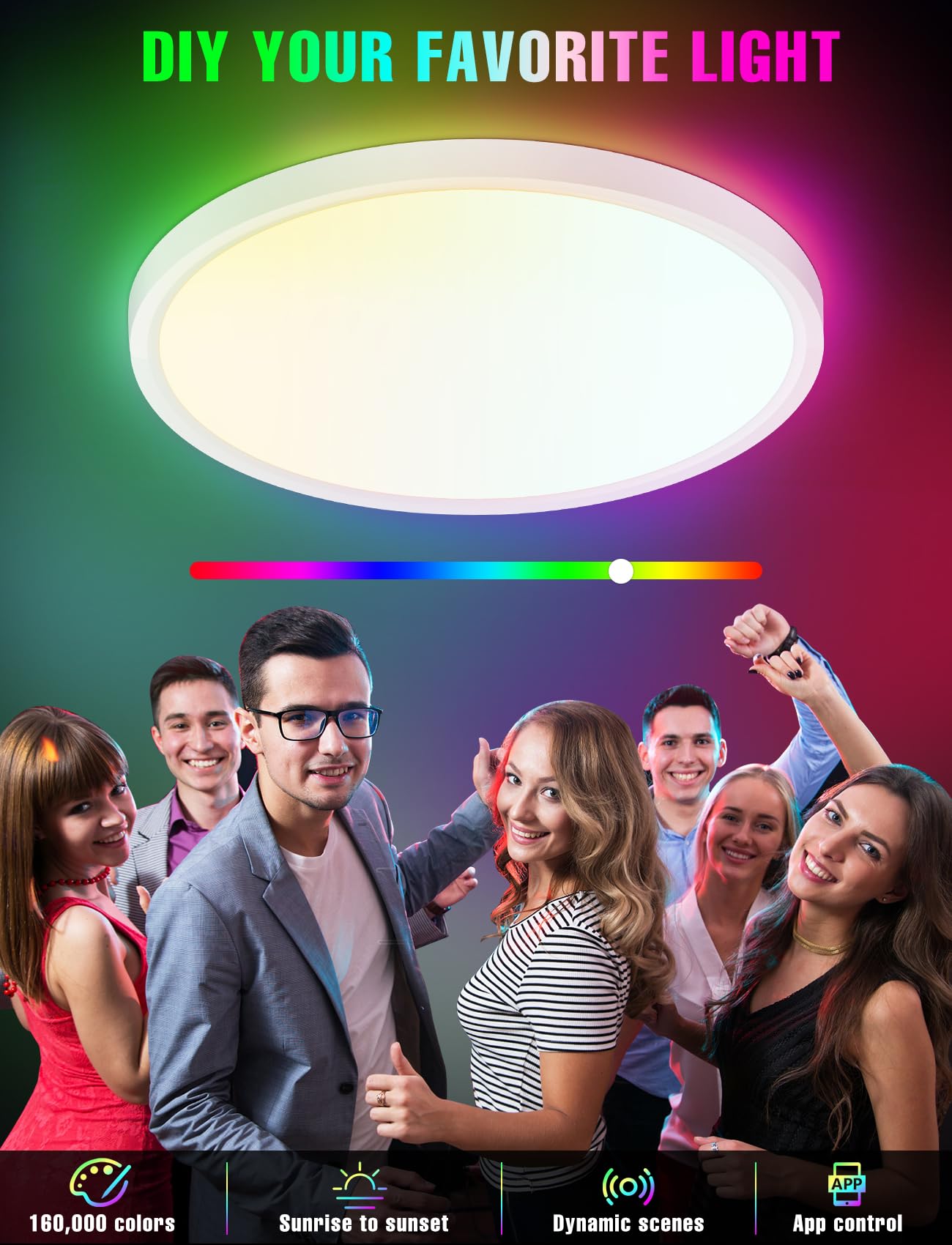 Rgbcw Ceiling Light, Smart Bedroom Ceiling Lights, 12 Inch 24W Double-Sided Light-Emitting Ultra-Thin Ceiling Light, Wifi/Bluetooth/App/Remote Control Ceiling Light Fixture for Alexa/Google