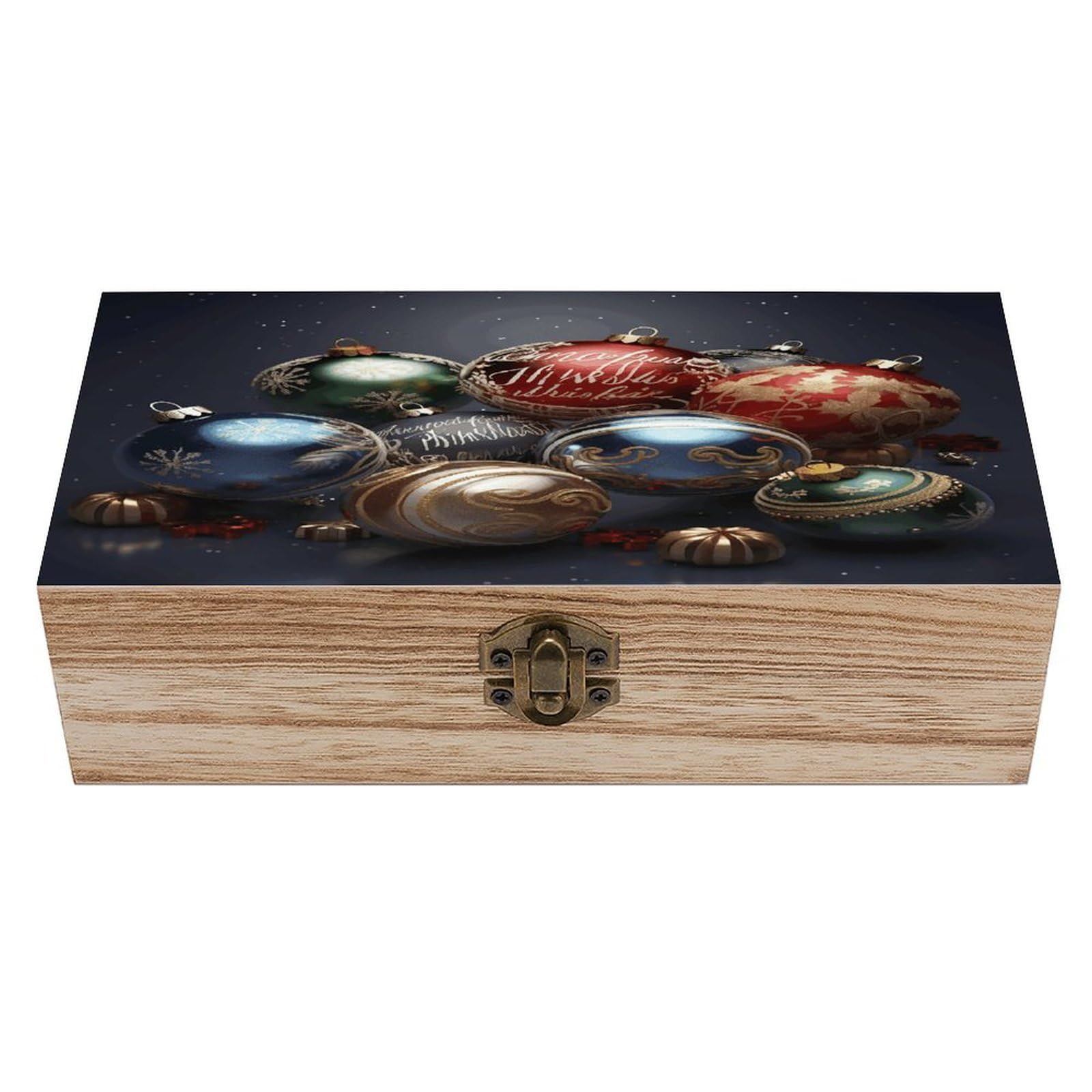 JTREHY Christmas Balls Wooden Storage Box Exquisite Durable Wood Gift Case Sturdy Vintage Jewelry Wooden Chest for Art Hobbies Storage Keepsake Gift