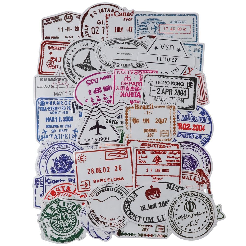 YYlingx 100PCS Vintage Travel Stickers Passport Stamps Stickers Decorative Stickers for Arts and Crafts DIY, Water Bottles, Phone Case, Home Decor