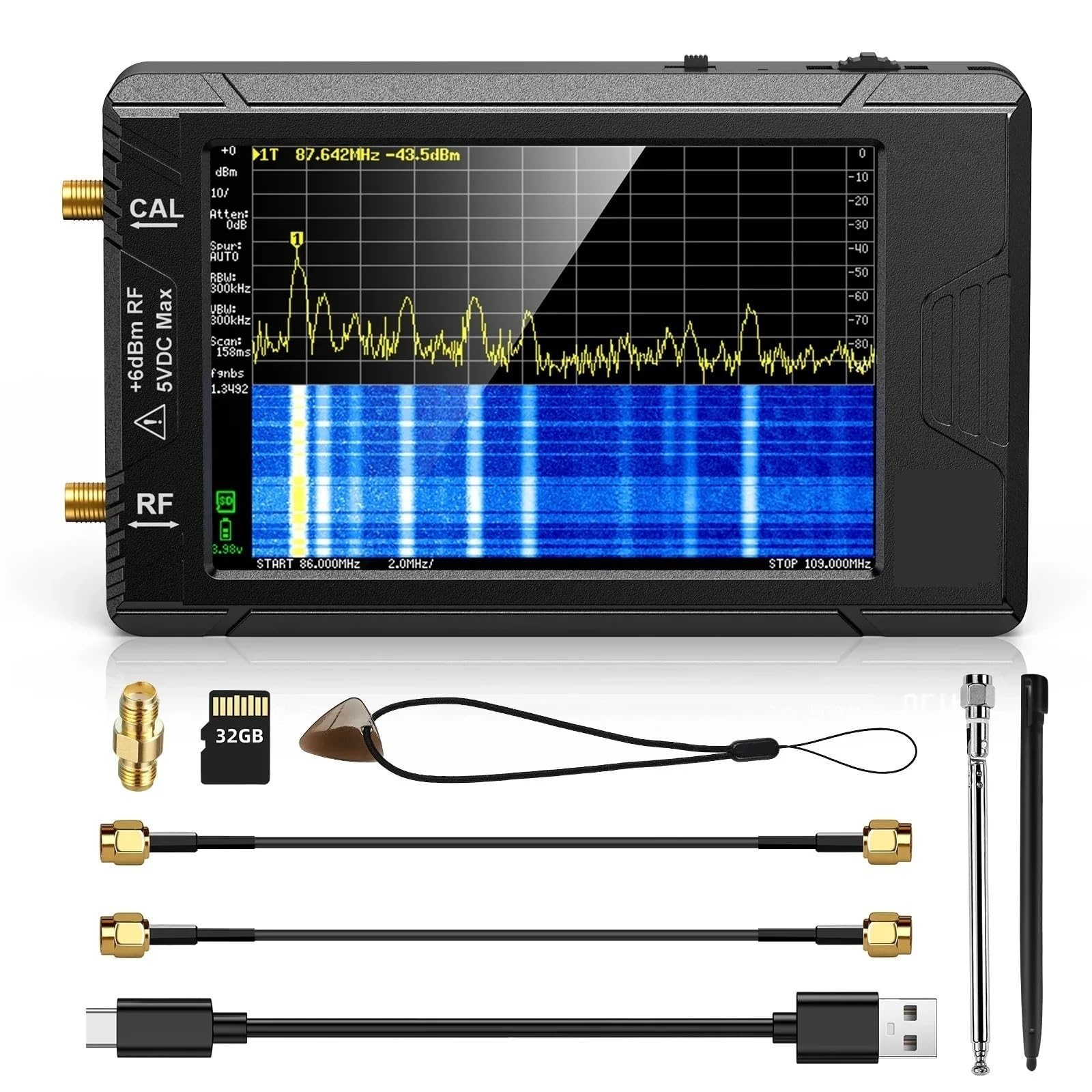 Network Analyzer, Ultra Handheld Tiny Spectrum Analyzer 4 Inch Touch Screen Build in Battery