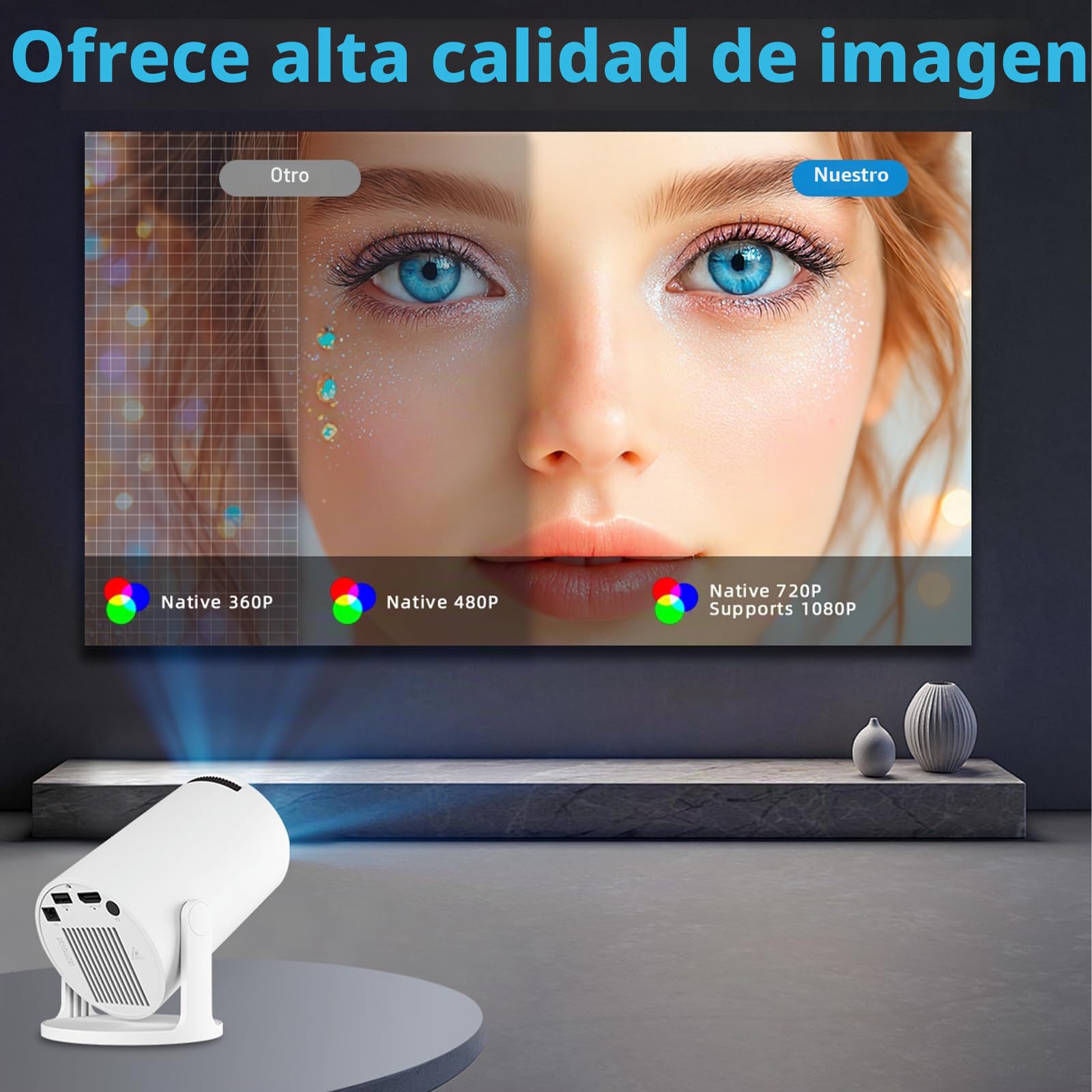 Proyector de video Mini proyector 4K Proyector de video portátil WiFi 6 Android 11 1080P Full HD Compatible con teléfono PC Lap HDMI Cine en casa Rotación de 180°