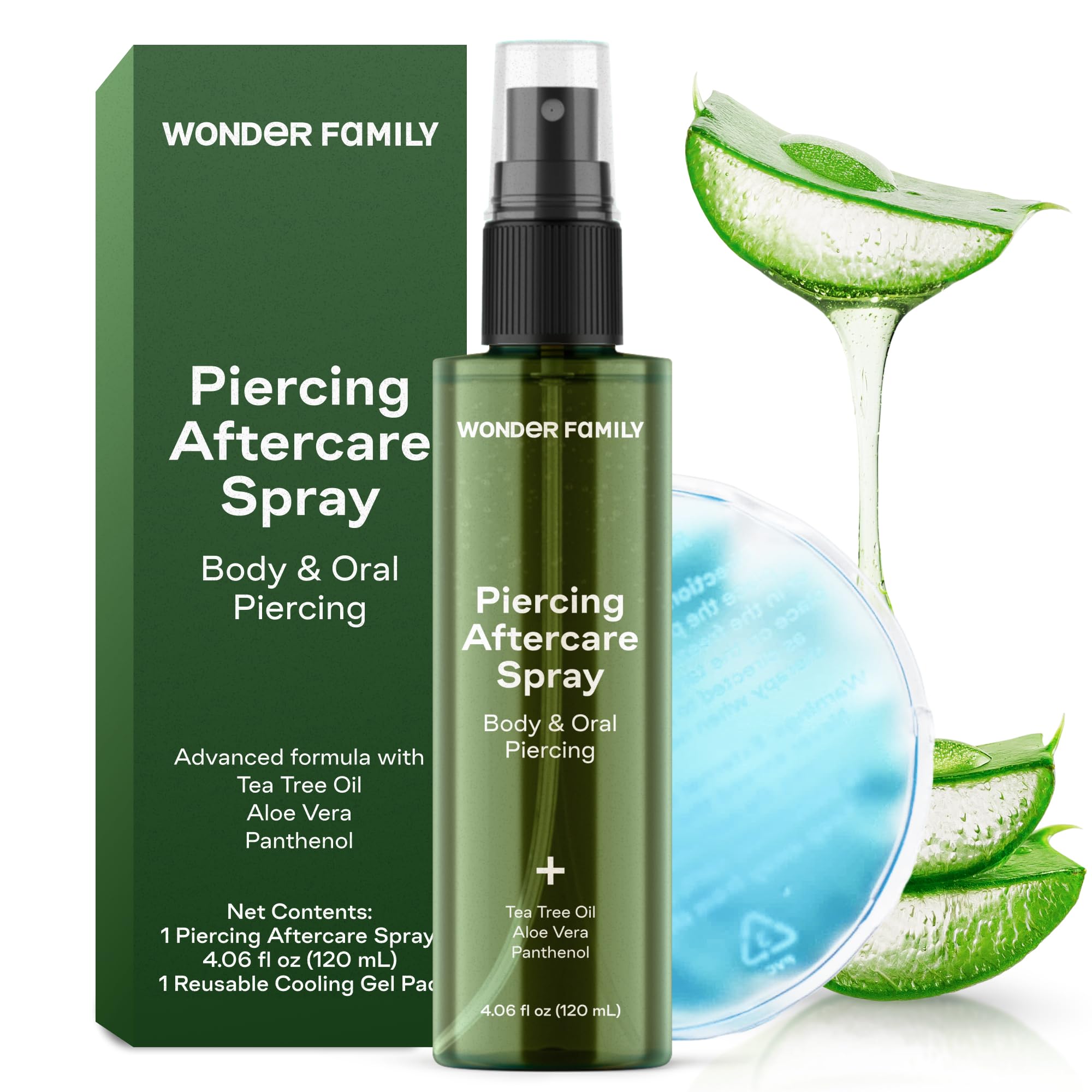 Piercing Aftercare Spray - Sterile Saline Solution for Piercings with Panthenol & Tea Tree Oil for Piercing Bumps - Lip, Body, Nose Rings, & Ear Piercing Cleaner - Keloid bump removal for piercings