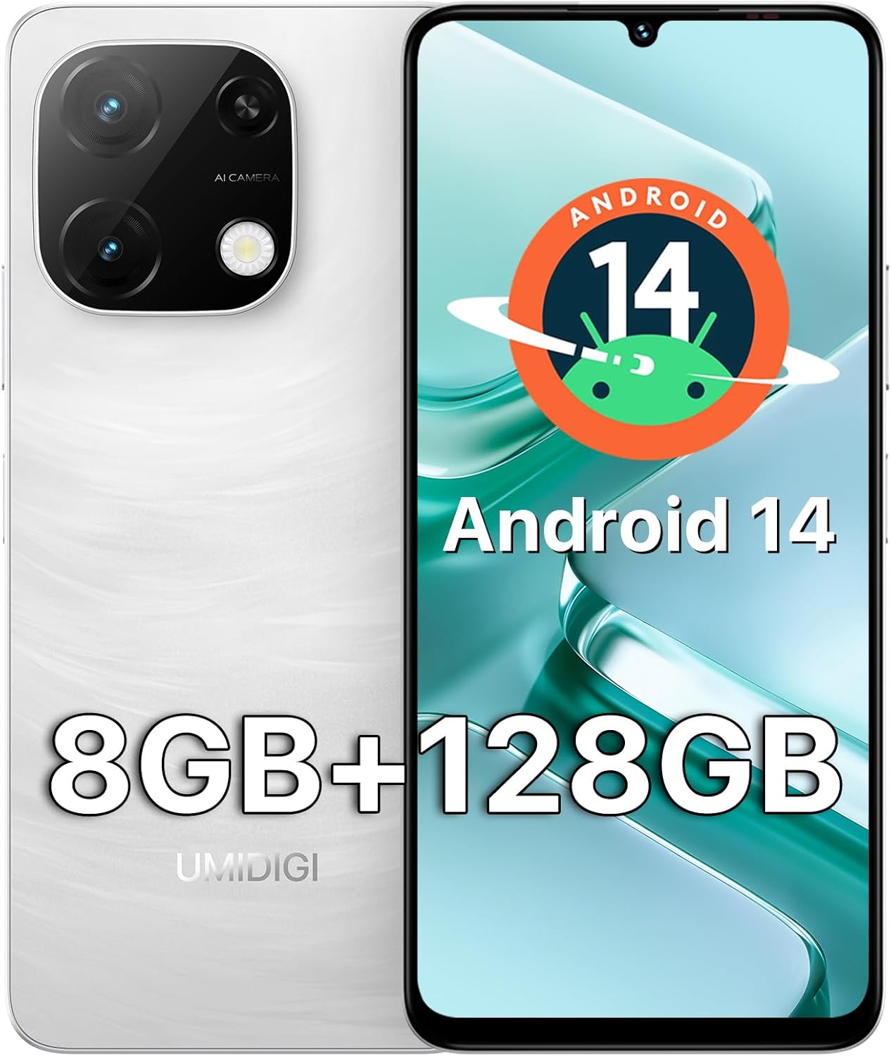 UMIDIGI G9T Cell Phone, Android 14 Smartphone Unlocked, 6.75″ HD+ 90Hz Display, 5000mAh Battery, 18W Fast Charging, 8(4+4)+128GB/1TB TF, 13MP Camera, AI Face & Fingerprint Unlock, 4G Dual SIM, GPS