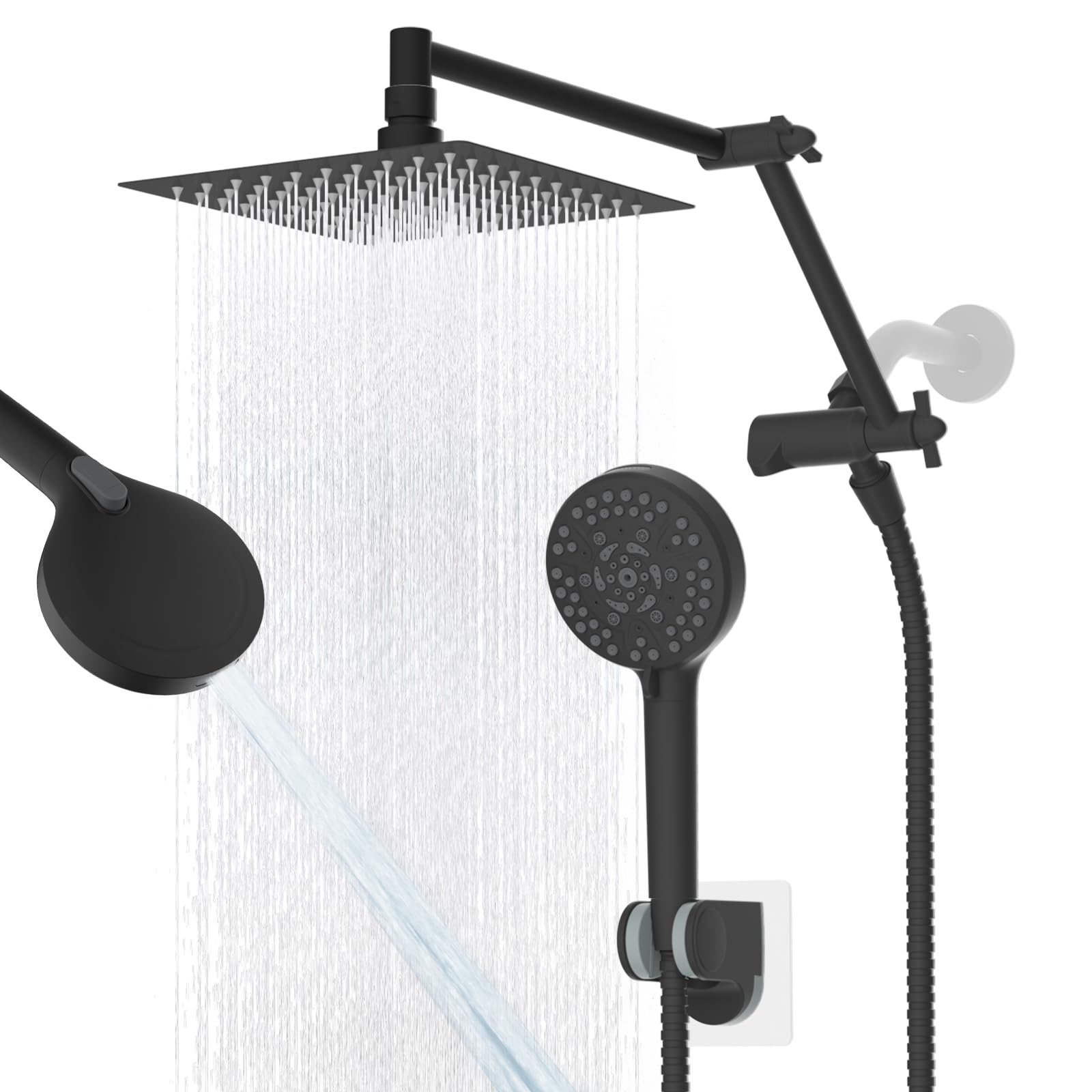 Metal Rain Shower Head with Handheld, 8" High-Pressure Showerhead,10-Mode
