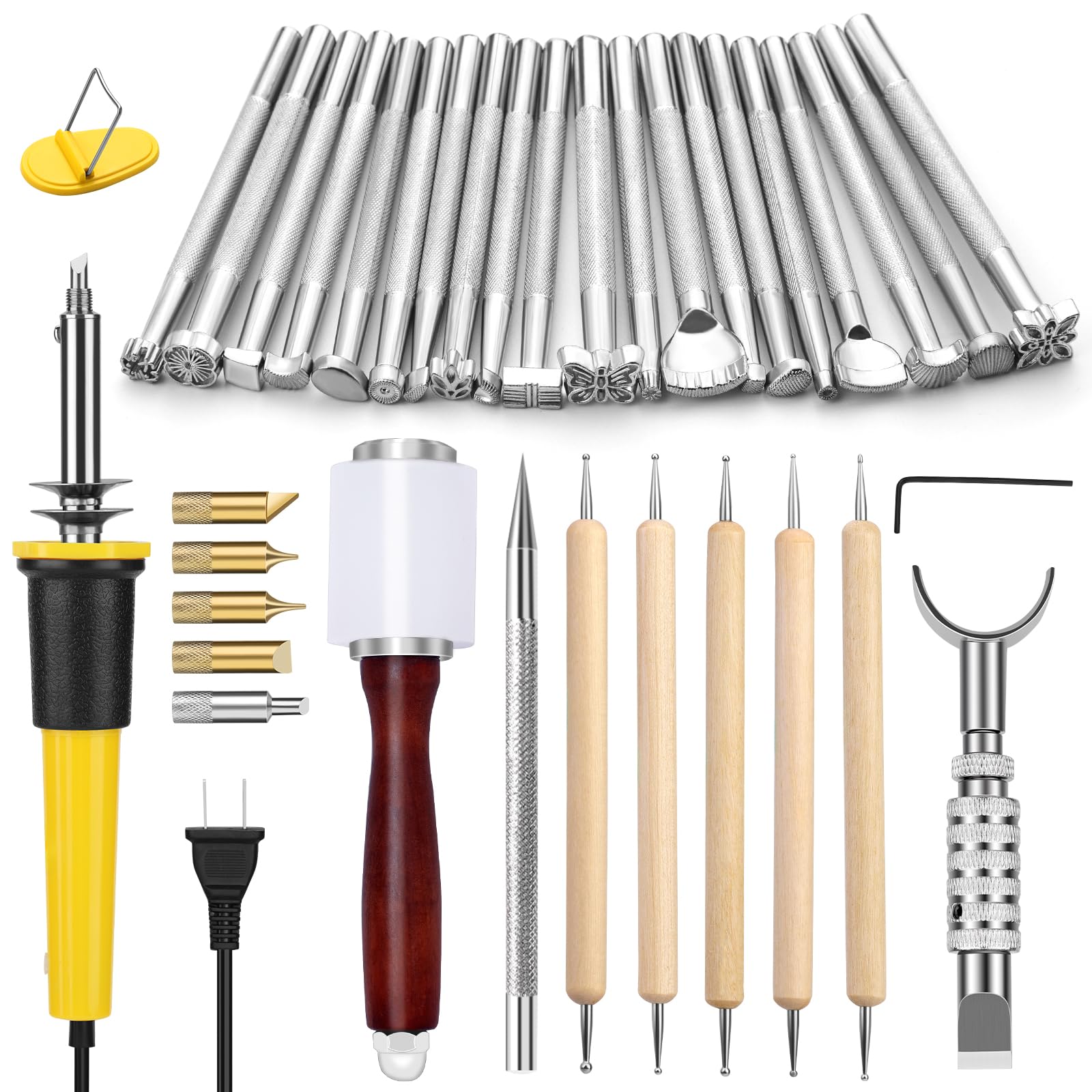 Leather Stamping Tools Kit - Wood Burning & Carving -1