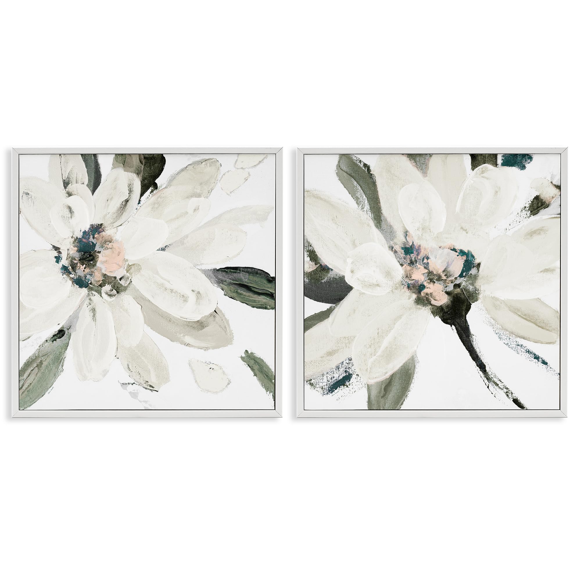 'Naturally Blooming White Flowers'| 2pc Framed Giclee Art Set 2