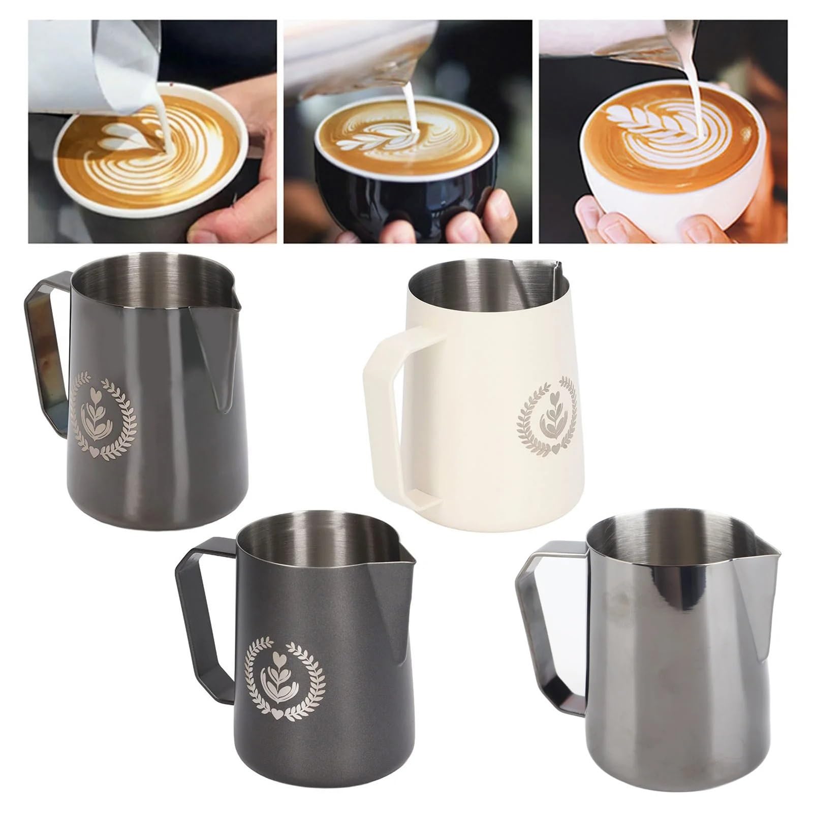 Jarra de espuma café 450ml, taza leche, Latte Art, Espumador acero inoxidable, mezcladora, herramienta for expreso Barista, 2 uds Para café(Grey)