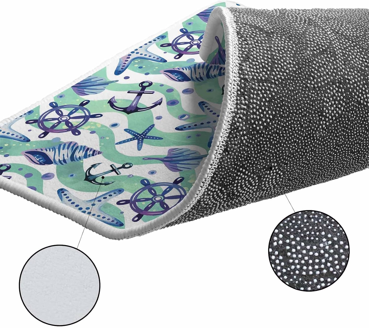 Blue Starfish Anchor Kitchen Rugs and Mats Set of 2, Non-Slip Kitchen Sink Mat, Summer Coastal Teal Waves Stripe Washable Doormat Bathroom Rugs Runner for Bedroom/Living Room 17.7"x30"+17.7"x47.2"